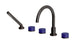 Foundry Three Handle Deck Mount Gooseneck Bath Trim with Hand Shower and Groove Ceramic Knob Handles in Antique Bronze