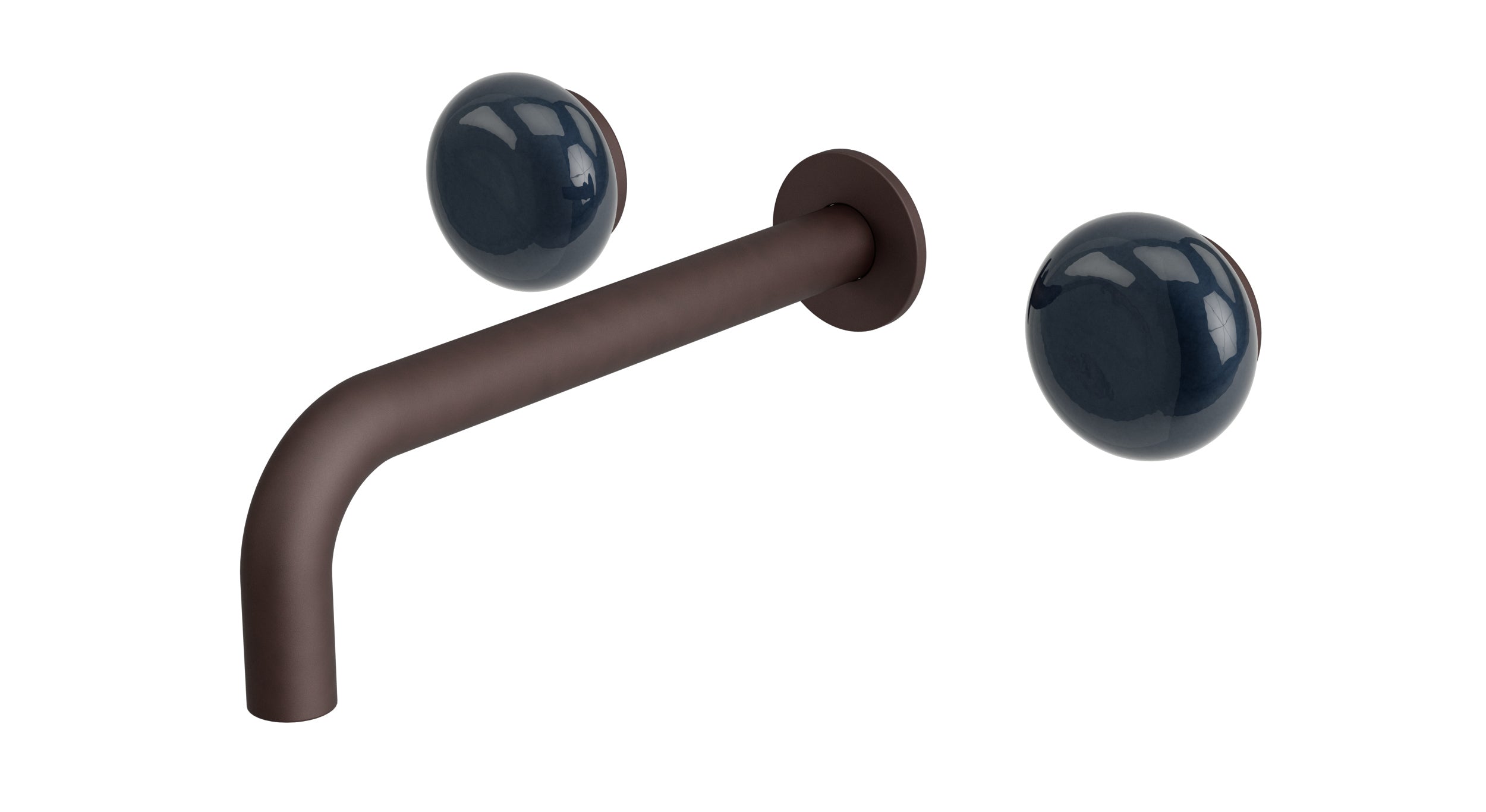Foundry Two Handle Wall Mount 7.5" Lavatory Faucet with Pebble Ceramic Knob Handles in Architectural Copper