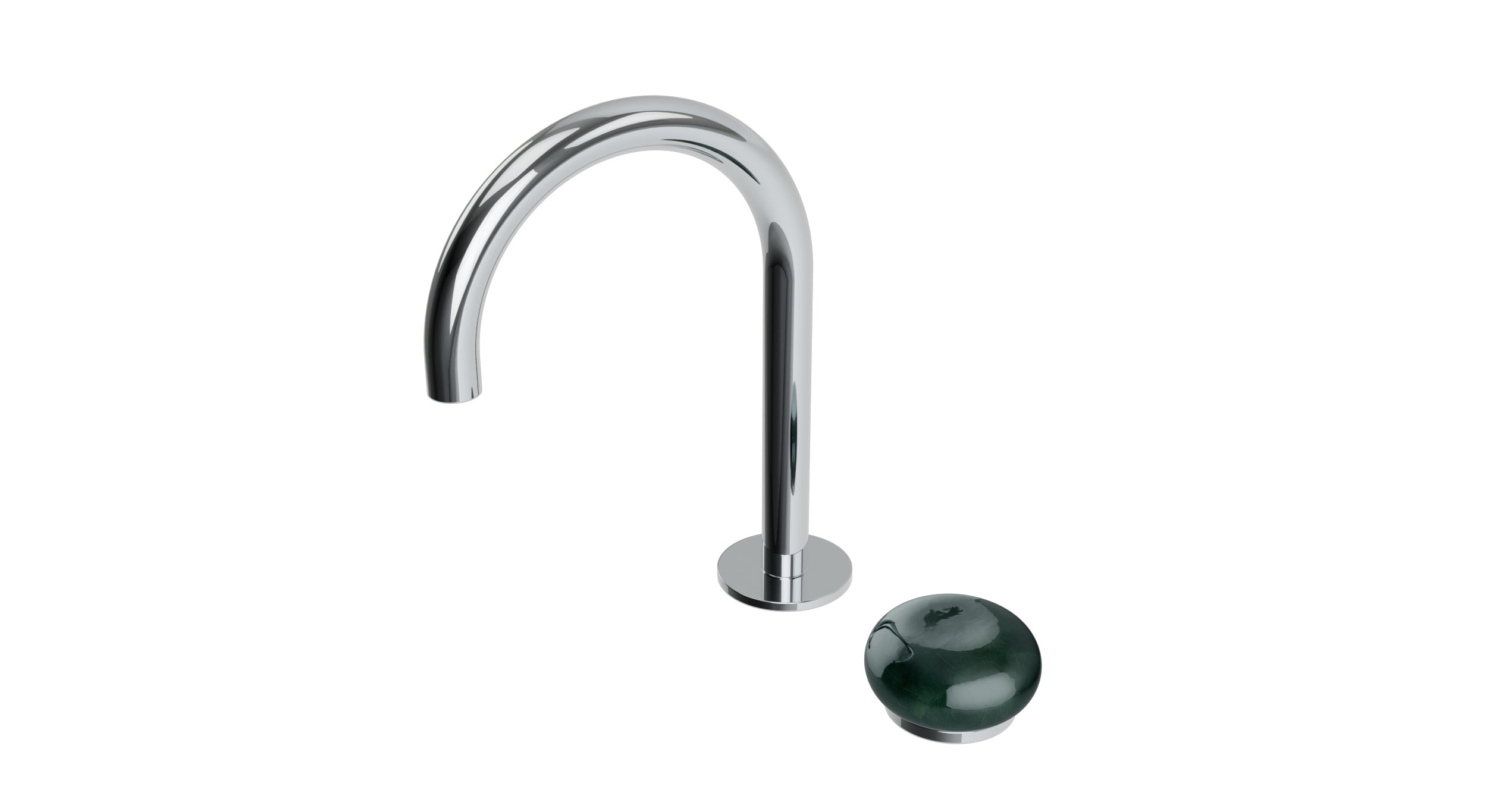 Foundry One Handle Deck Mount Gooseneck Lavatory Faucet with Pebble Ceramic Knob Handle in Polished Chrome
