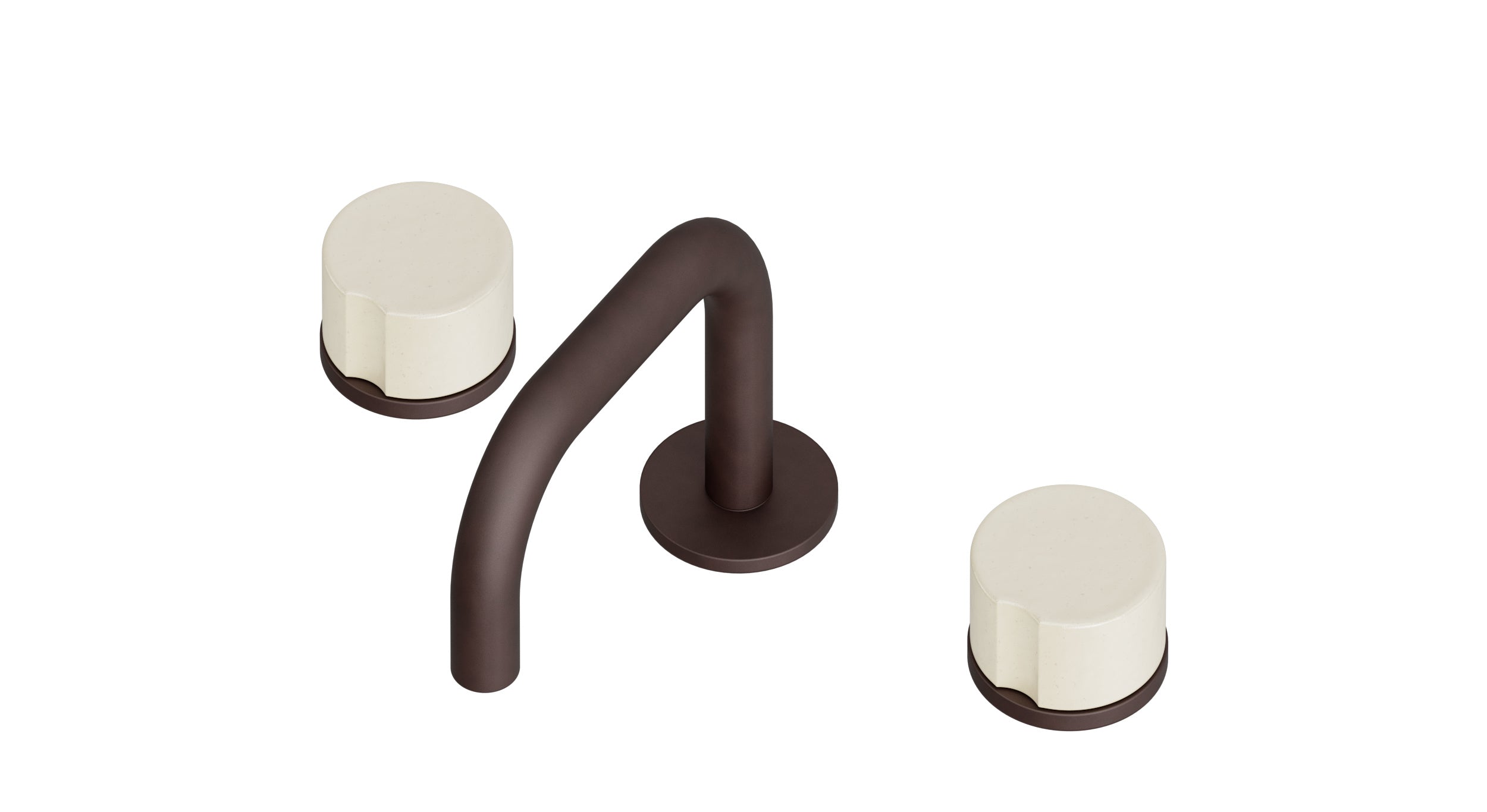 Foundry Two Handle Deck Mount Squaretop Lavatory Faucet with Groove Ceramic Knob Handles in Architectural Copper
