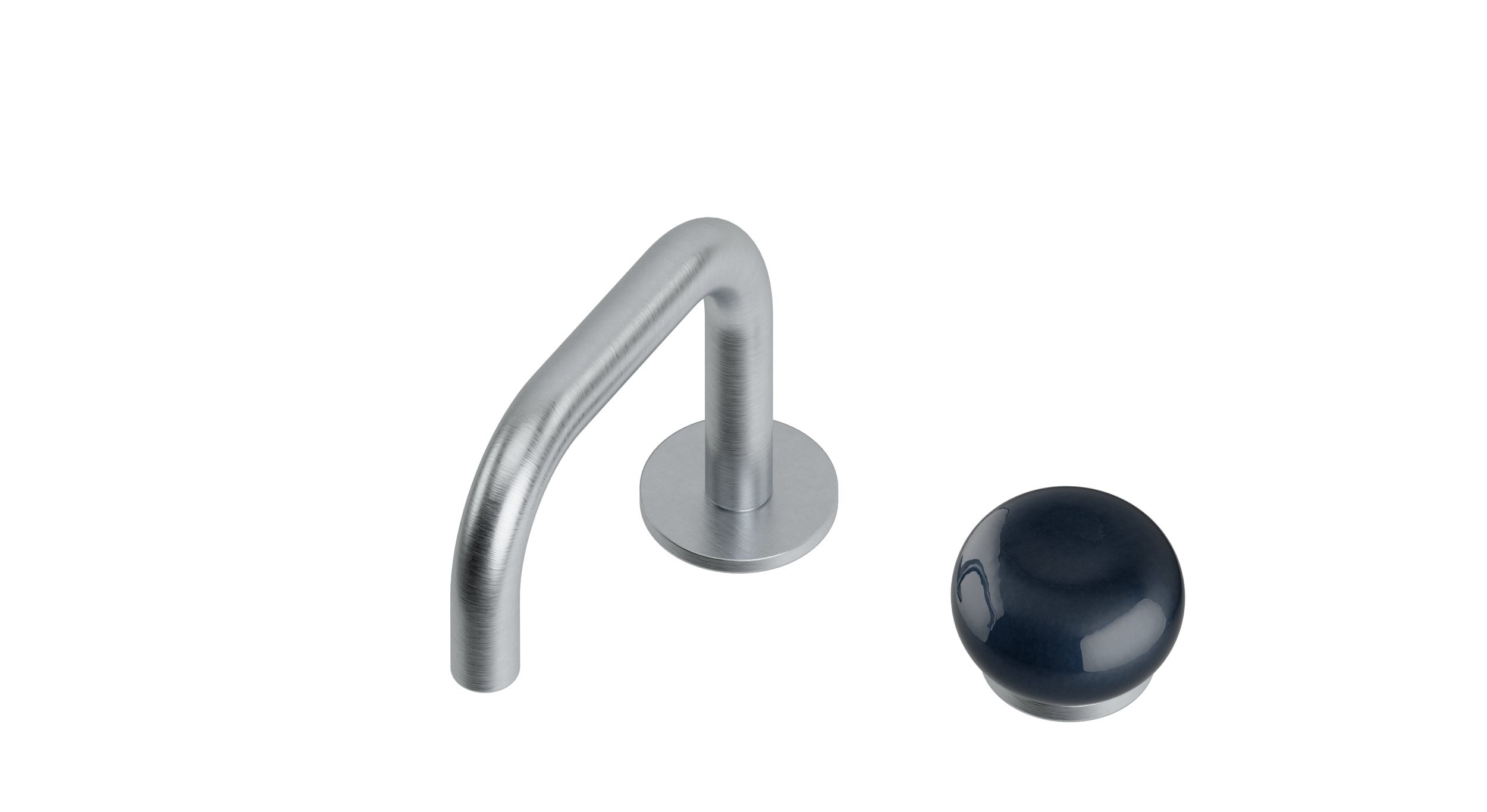 Foundry One Handle Deck Mount Squaretop Lavatory Faucet with Pebble Ceramic Knob Handle in Satin Chrome
