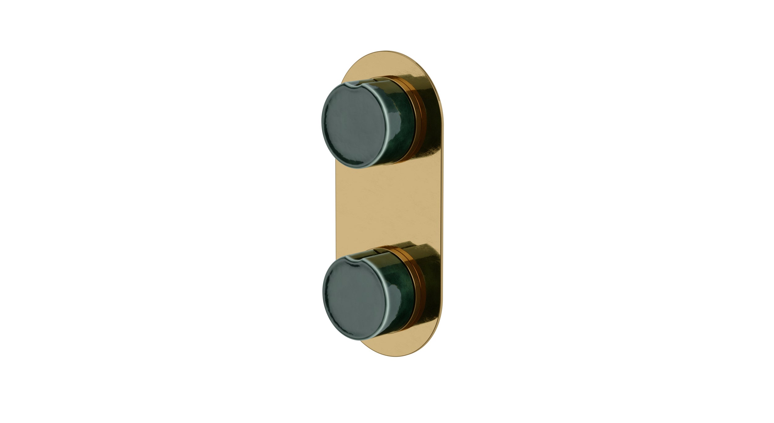 Foundry Two Handle Wall Mount Shower Trim with Groove Ceramic Knob Handles in Uncoated Polished Brass
