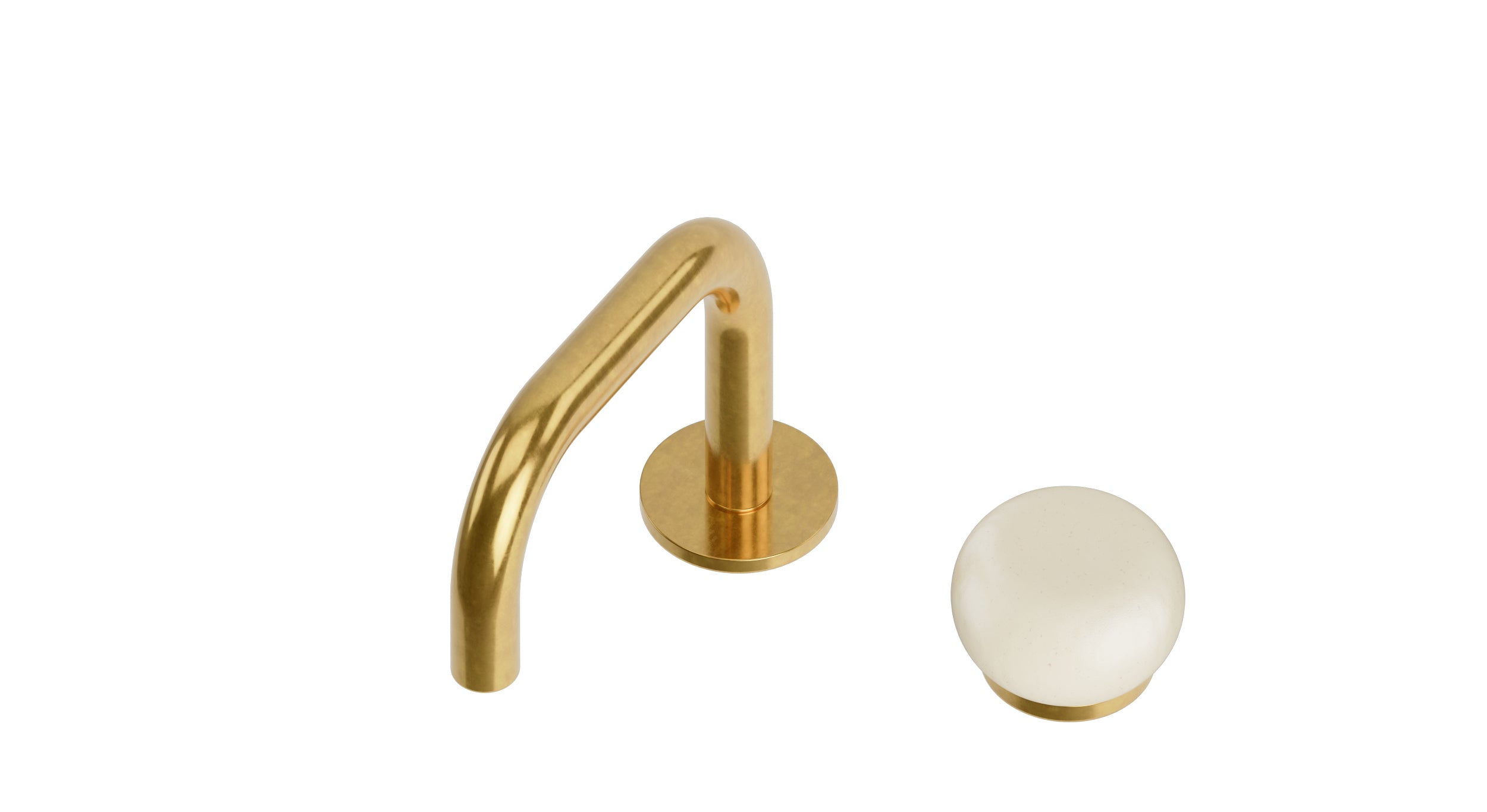 Foundry One Handle Deck Mount Squaretop Lavatory Faucet with Pebble Ceramic Knob Handle in French Brass