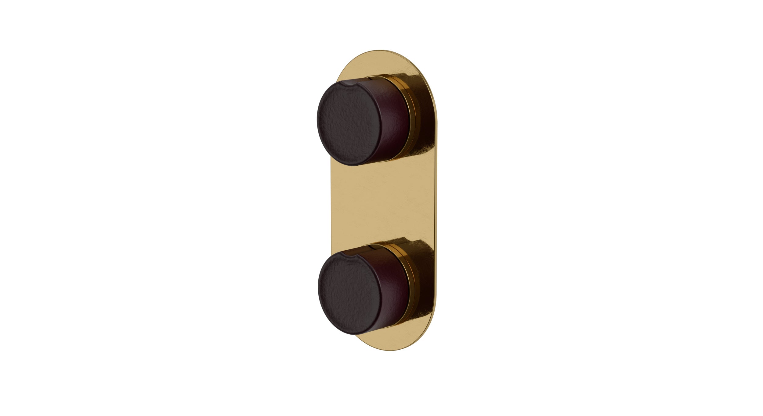 Foundry Two Handle Wall Mount Shower Trim with Groove Ceramic Knob Handles in Uncoated Polished Brass