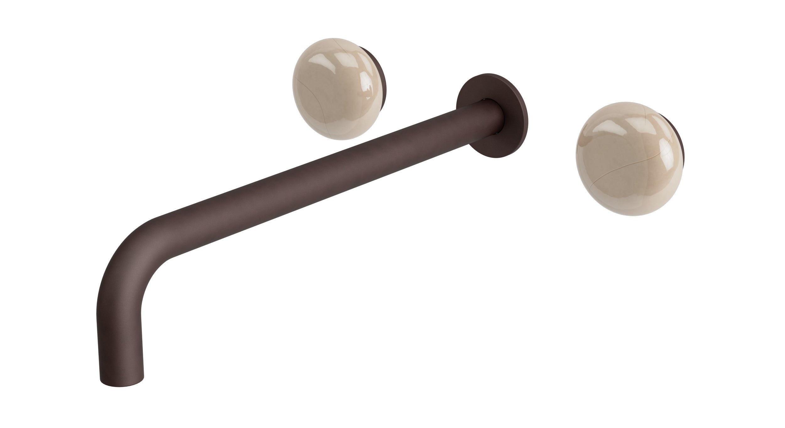 Foundry Two Handle Wall Mount 12" Lavatory Faucet with Pebble Ceramic Knob Handles in Architectural Copper