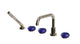 Foundry Three Handle Deck Mount Squaretop Bath Trim with Hand Shower and Pebble Ceramic Knob Handles in Polished Nickel