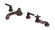 Emerson Three Handle Deck Mount Low Hexagon Bath Trim with Hand Shower and Classic Cross/Classic Lever Handles in Architectural Copper