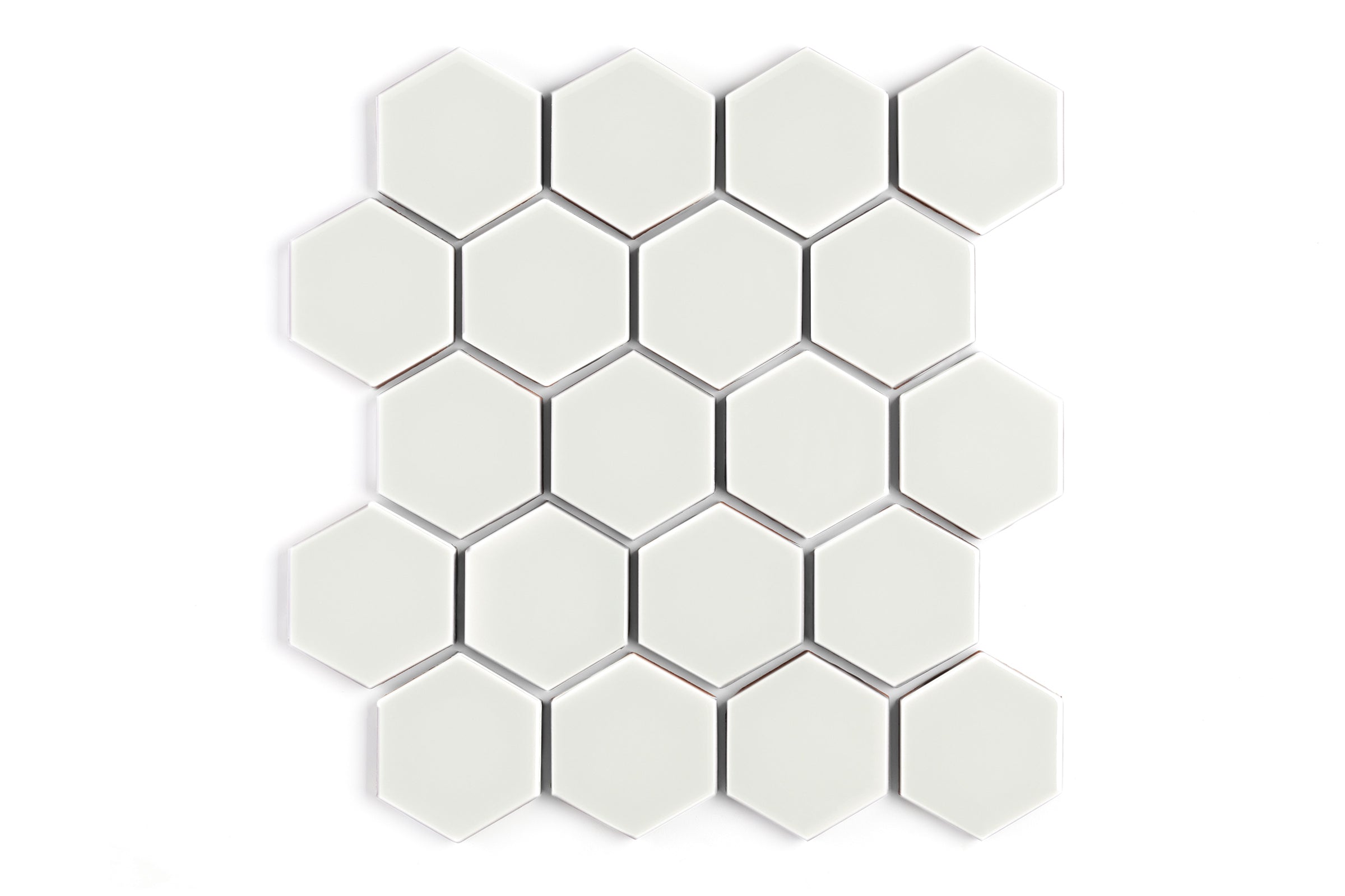 3" Hexagon Sheeted Original Ceramic Mosaic Tile in Limewash Gloss
