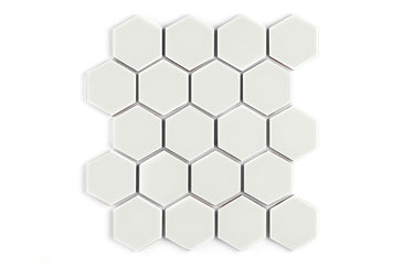 3" Hexagon Sheeted Original Ceramic Mosaic Tile in Limewash Gloss