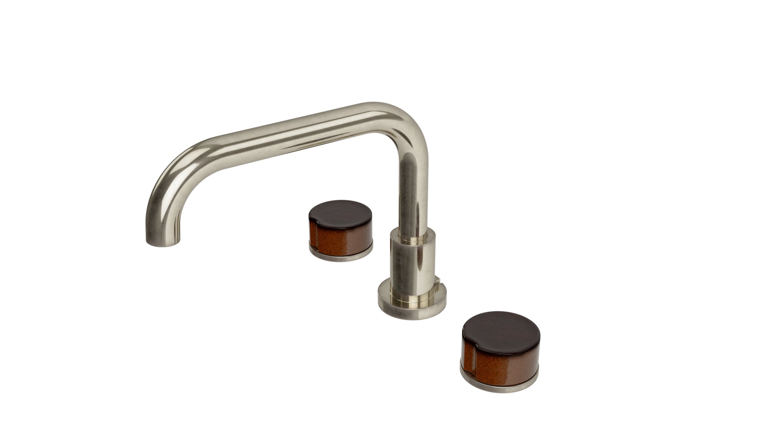Foundry Two Handle Deck Mount Squaretop Bath Trim with Groove Ceramic Knob Handles in French Nickel