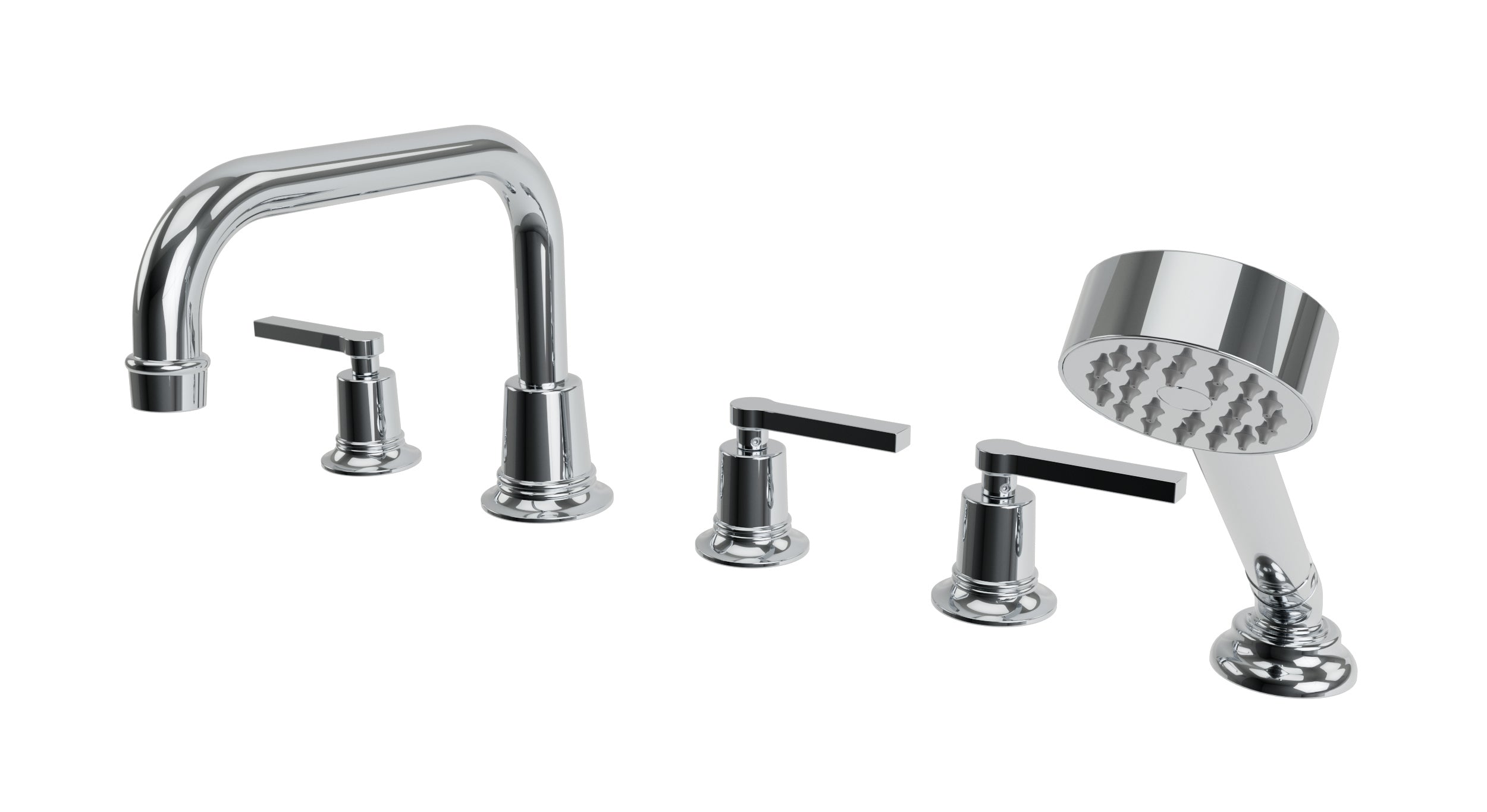 Emerson Three Handle Deck Mount Squaretop Bath Trim with Hand Shower and Classic Lever Handles
