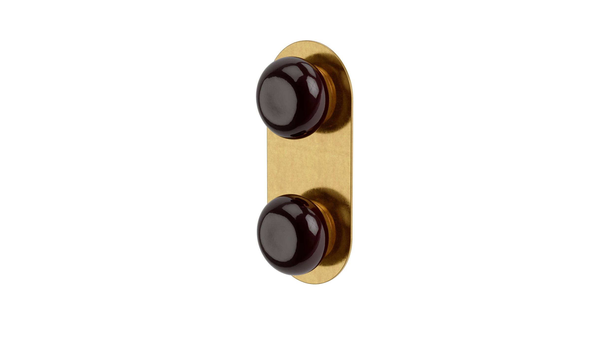 Foundry Two Handle Wall Mount Shower Trim with Pebble Ceramic Knob Handles in French Brass