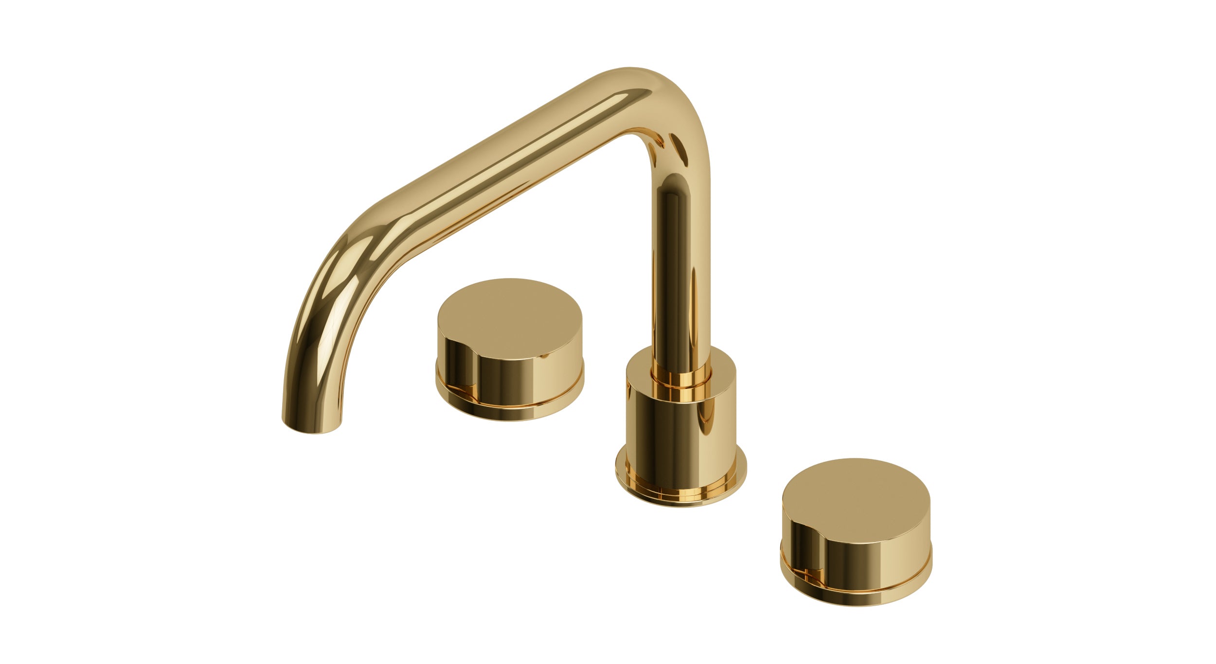 Foundry Two Handle Deck Mount Squaretop Bath Trim with Barrel Knob Handles in Polished Brass