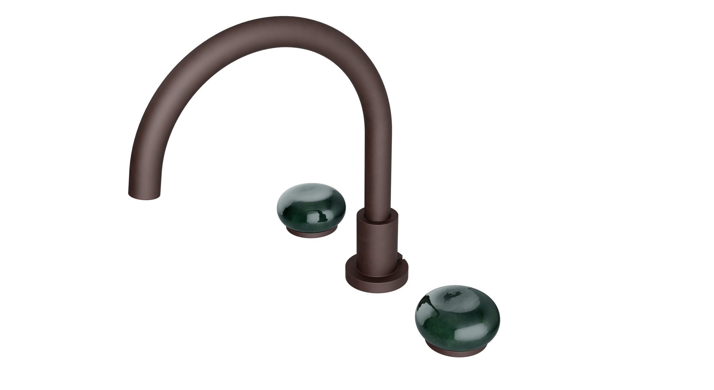 Foundry Two Handle Deck Mount Gooseneck Bath Trim with Pebble Ceramic Knob Handles in Architectural Copper