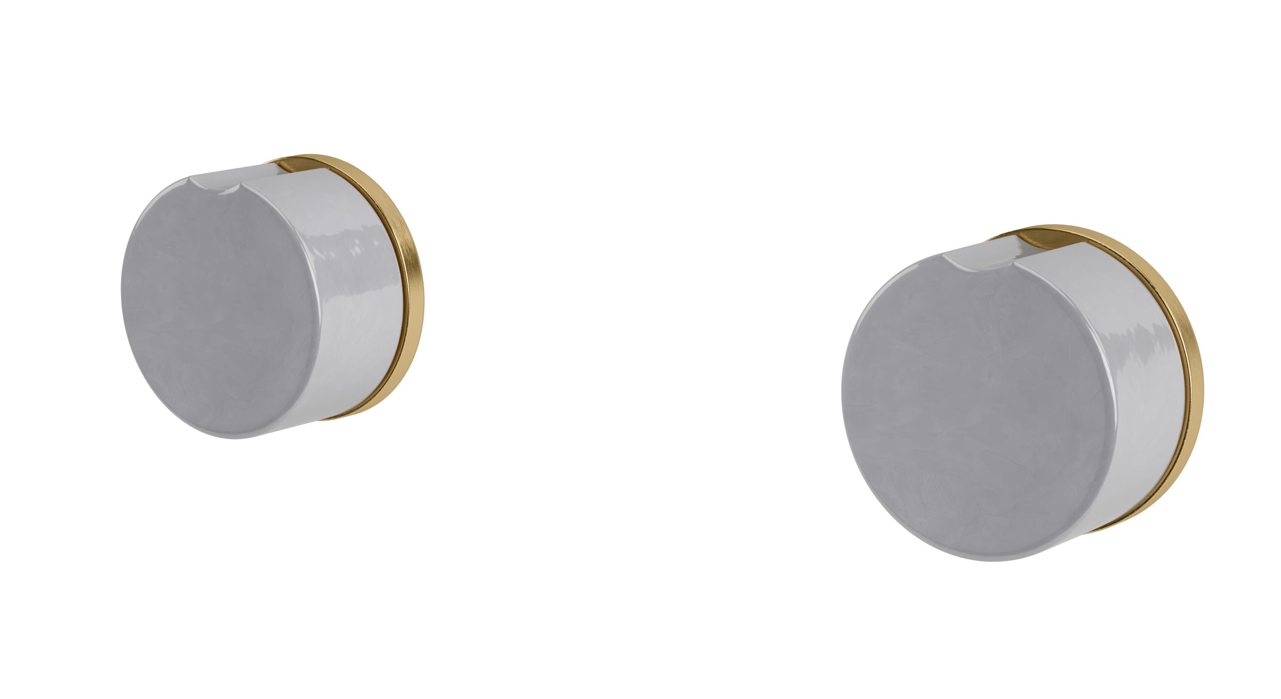 Foundry Two Handle Wall Mount Bath Trim with Groove Ceramic Knob Handles in Satin Brass