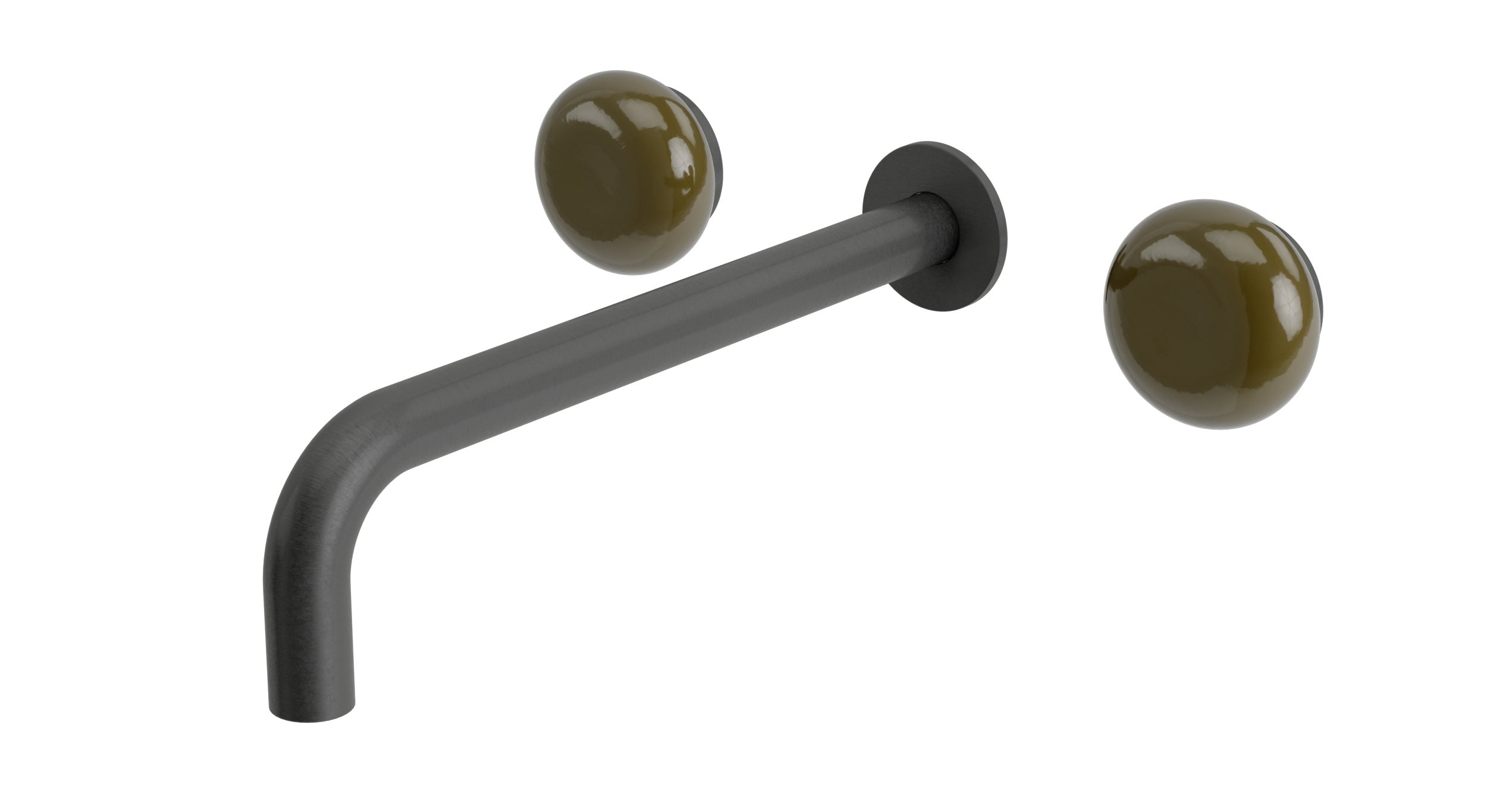 Foundry Two Handle Wall Mount 10" Lavatory Faucet with Pebble Ceramic Knob Handles in Blackened Nickel