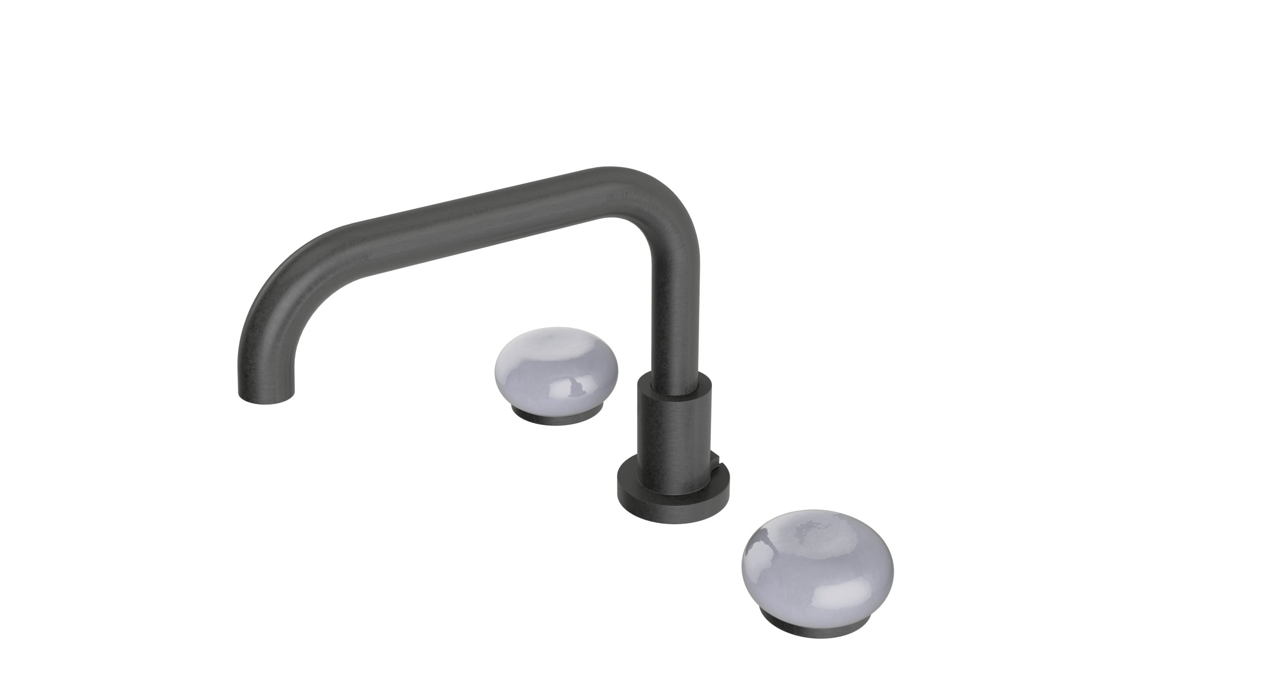 Foundry Two Handle Deck Mount Squaretop Bath Trim with Pebble Ceramic Knob Handles in Blackened Nickel
