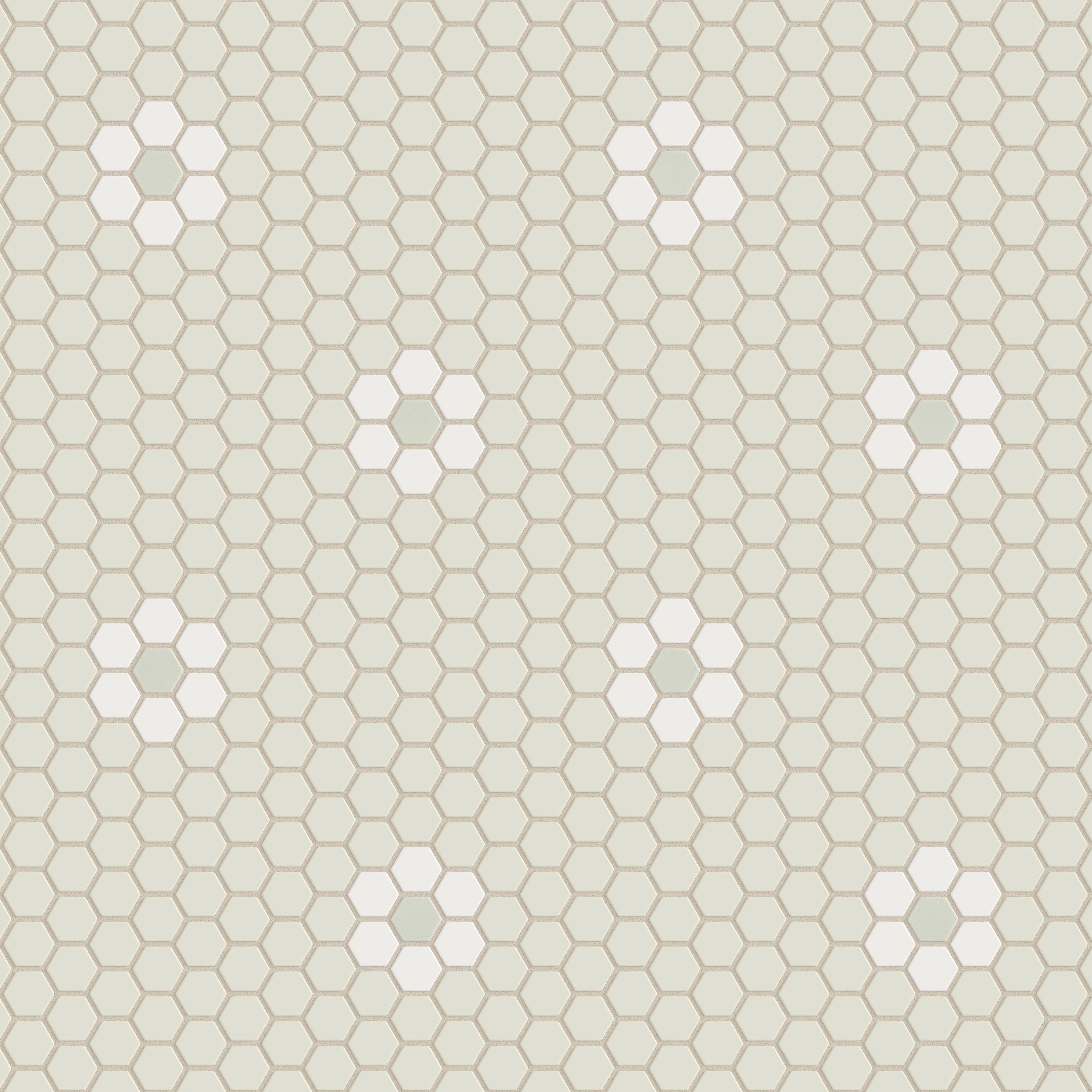 1" Hexagon Double Daisy Sheeted Original Ceramic Tile in Limewash Matte, Calcite Matte & Overcast Matte