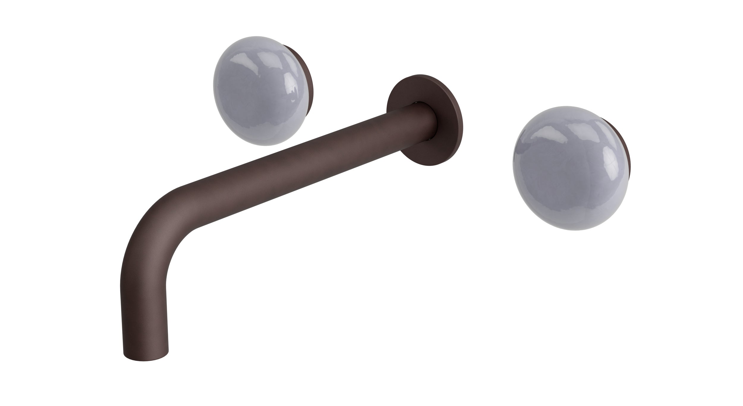 Foundry Two Handle Wall Mount 7.5" Lavatory Faucet with Pebble Ceramic Knob Handles in Architectural Copper
