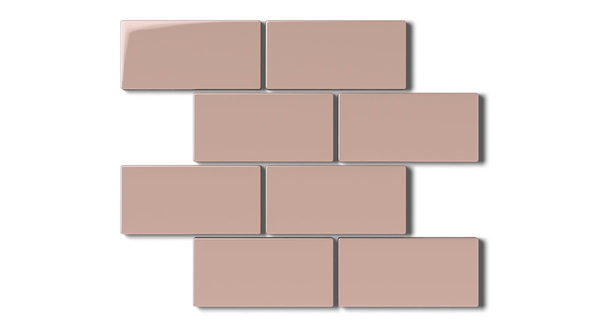 Half Offset Square 2x4 Half Offset Sheeted Natural Press Ceramic Mosaic Tile in Red Jaspe