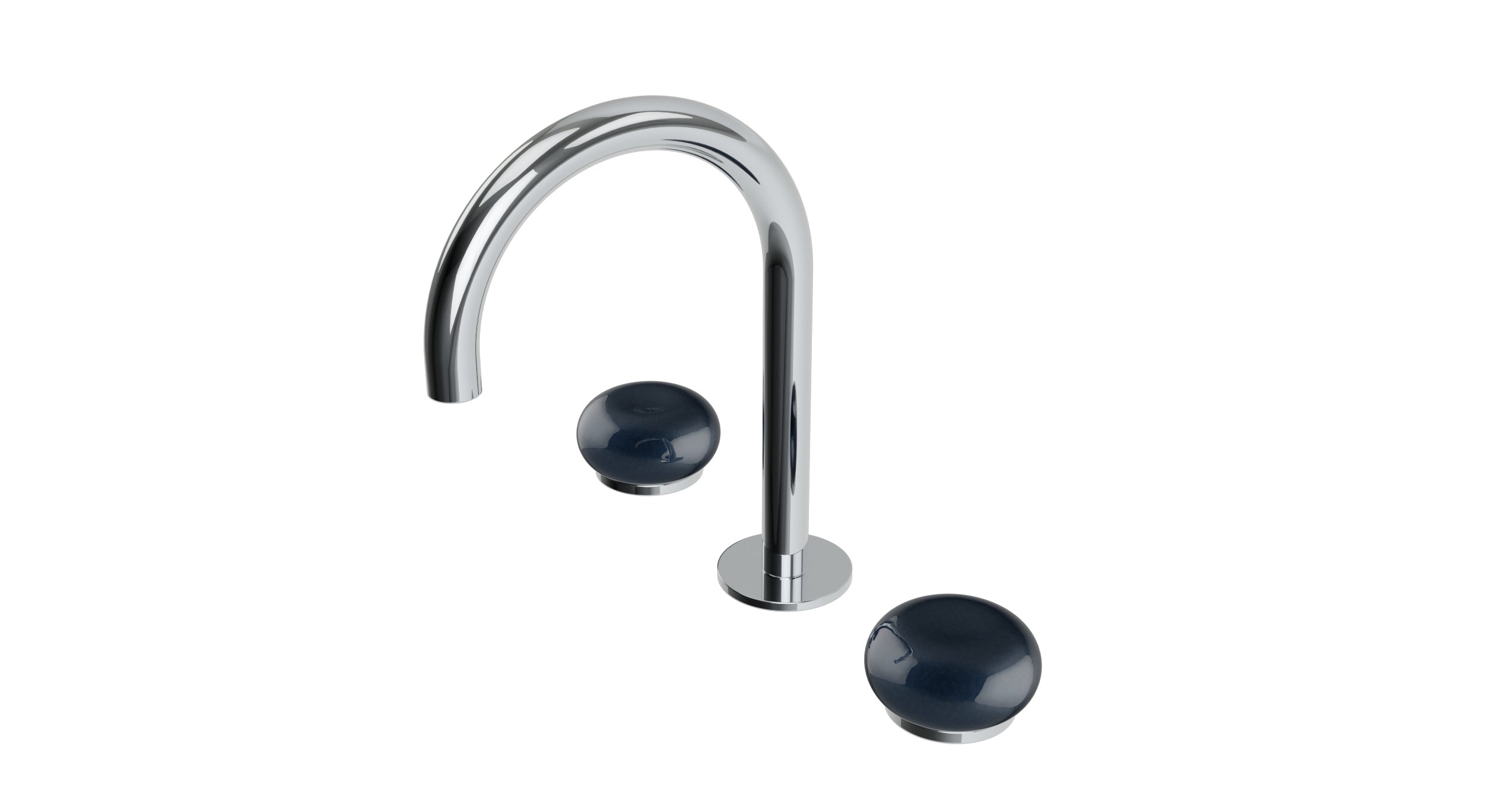 Foundry Two Handle Deck Mount Gooseneck Lavatory Faucet with Pebble Ceramic Knob Handles in Polished Chrome