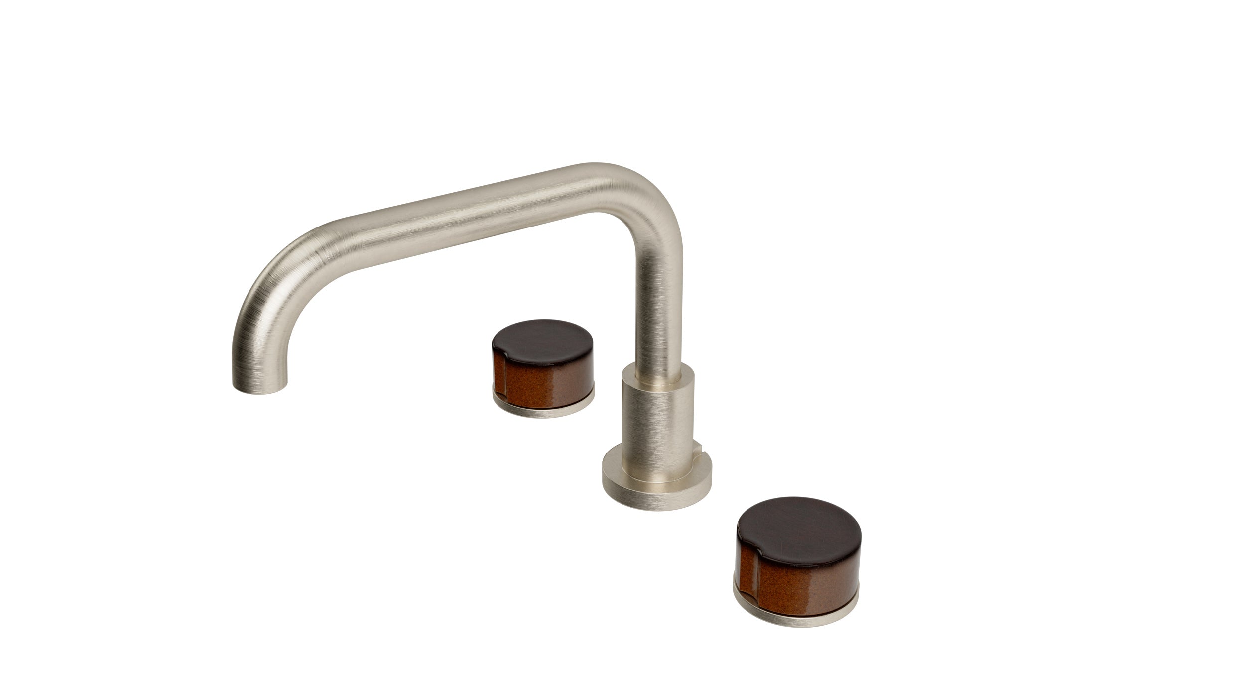 Foundry Two Handle Deck Mount Squaretop Bath Trim with Groove Ceramic Knob Handles in Satin Nickel