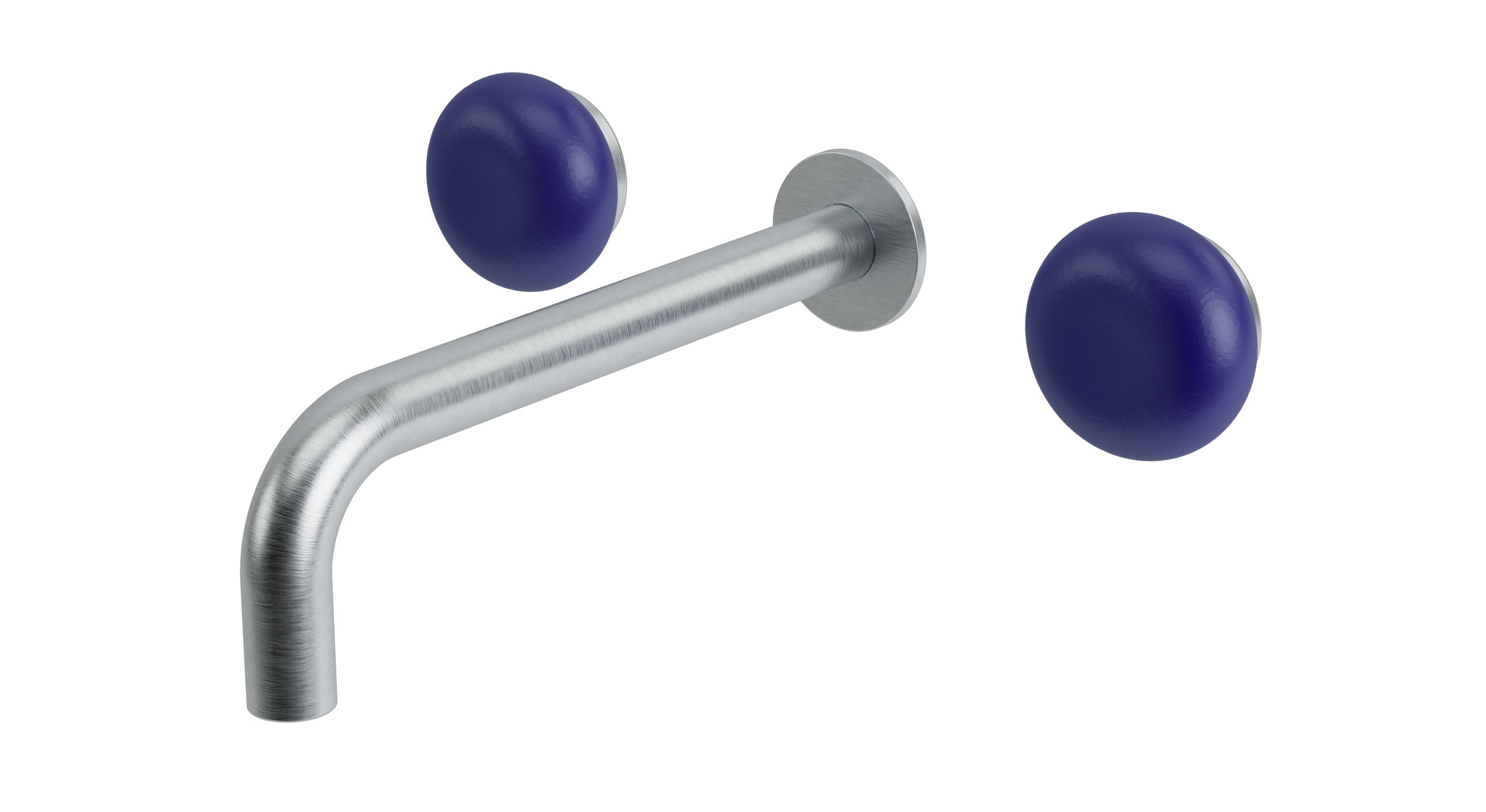 Foundry Two Handle Wall Mount 7.5" Lavatory Faucet with Pebble Ceramic Knob Handles in Satin Chrome
