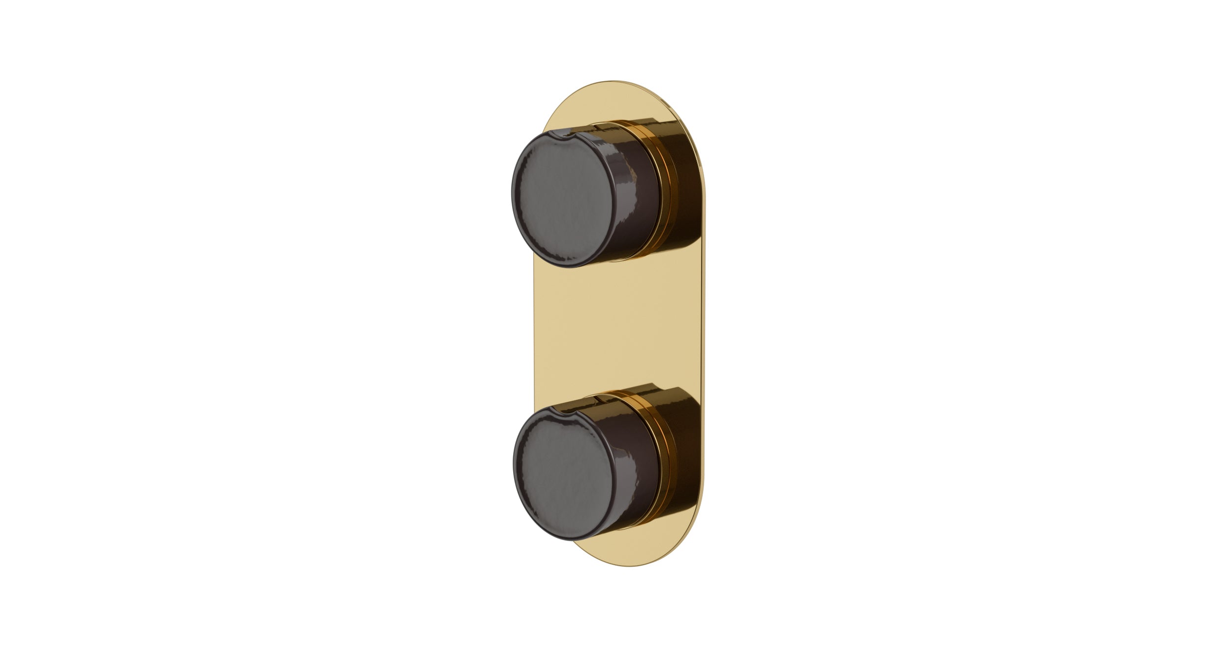 Foundry Two Handle Wall Mount Shower Trim with Groove Ceramic Knob Handles in Polished Brass