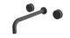 Foundry Two Handle Wall Mount 12" Lavatory Faucet with Barrel Knob Handles in Blackened Nickel