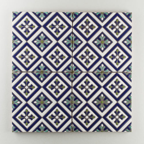 8x8 Handpainted Tile Murietta in Cool Motif