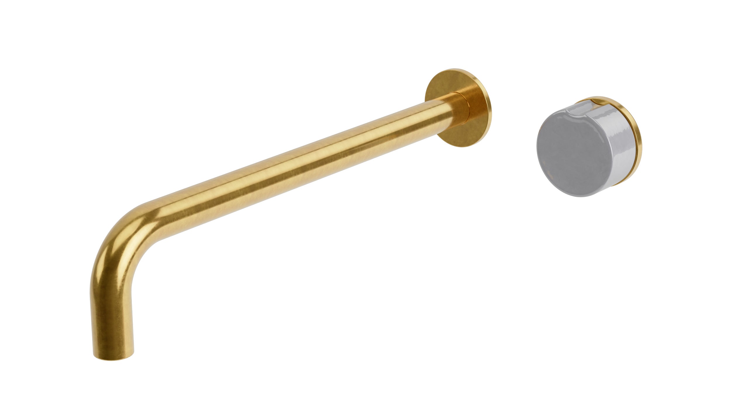 Foundry One Handle Wall Mount 12" Lavatory Faucet with Pebble Ceramic Knob Handle in French Brass