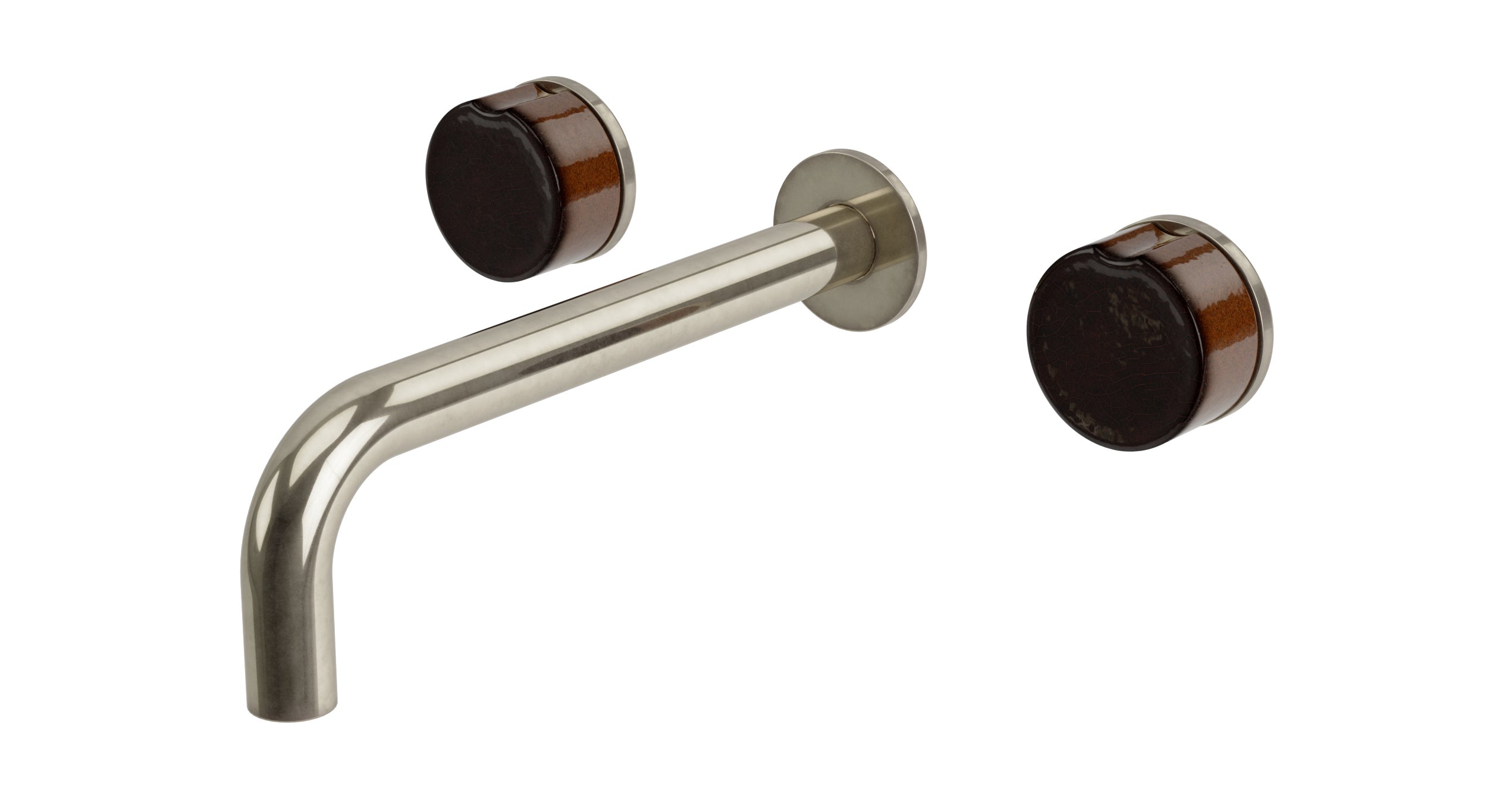 Foundry Two Handle Wall Mount 7.5" Lavatory Faucet with Groove Ceramic Knob Handles in French Nickel