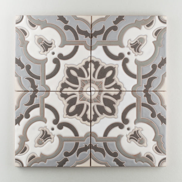 8x8 Handpainted Tile Liva C in Neutral Motif