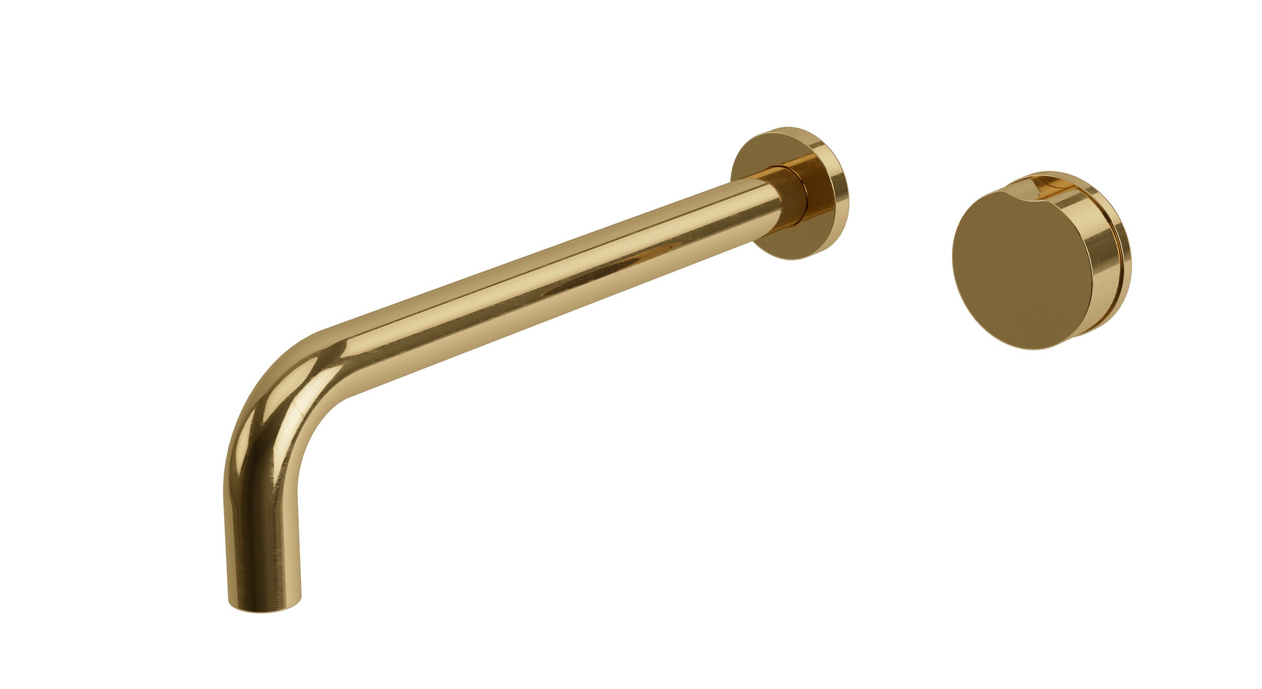 Foundry One Handle Wall Mount 12" Lavatory Faucet with Barrel Knob Handle in Uncoated Polished Brass