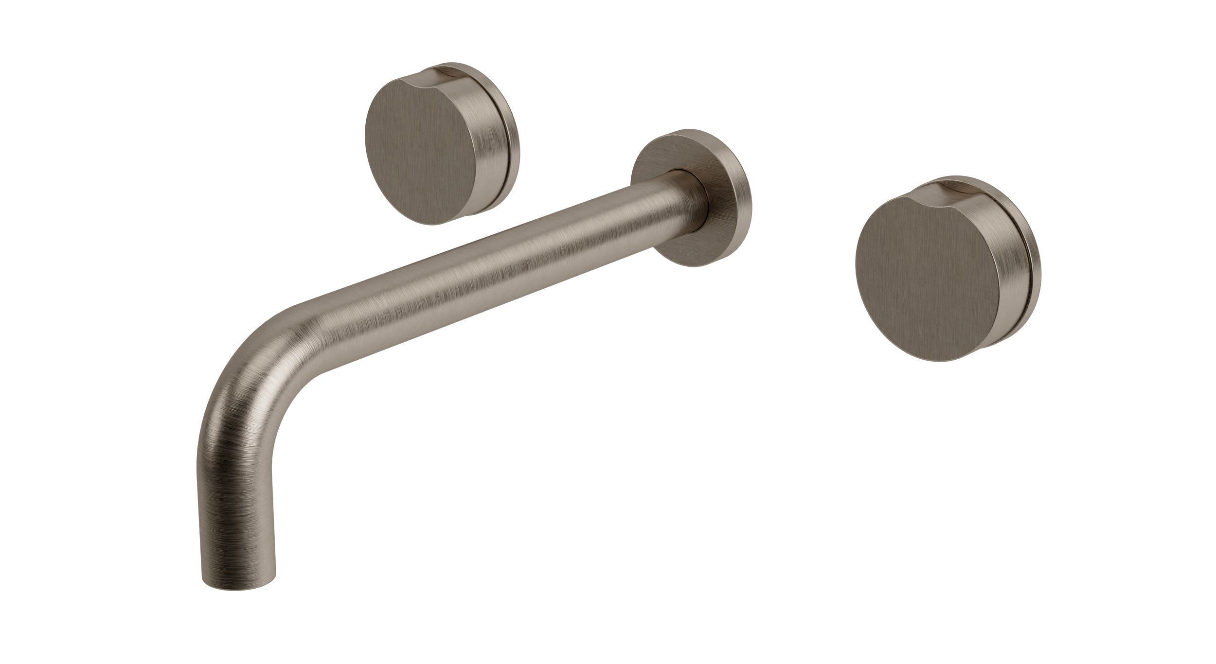 Foundry Two Handle Wall Mount 10" Lavatory Faucet with Barrel Knob Handles in Antique Nickel