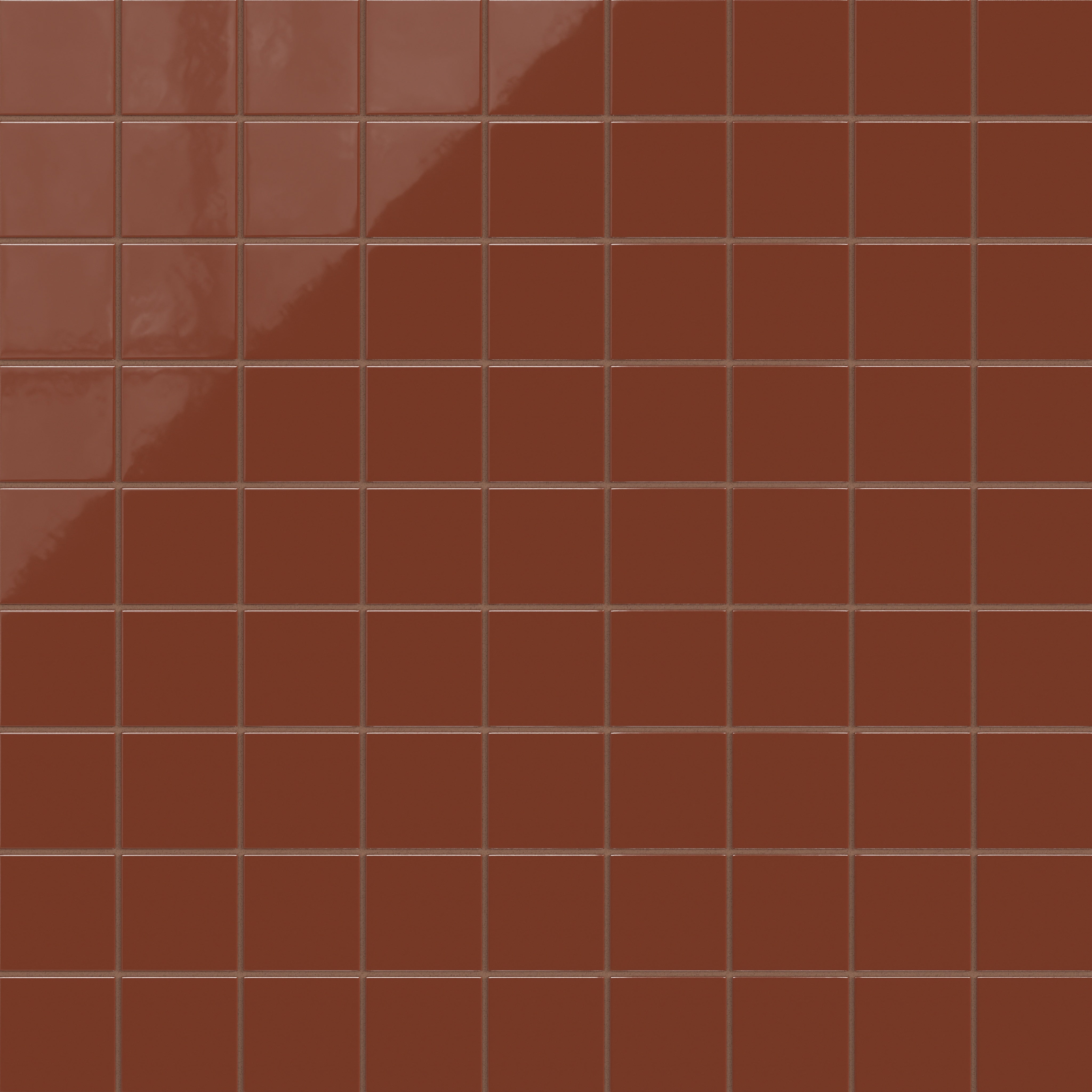 3x3 Straight Set Sheeted Natural Press Ceramic Mosaic Tile in Red Iron Oxide Gloss