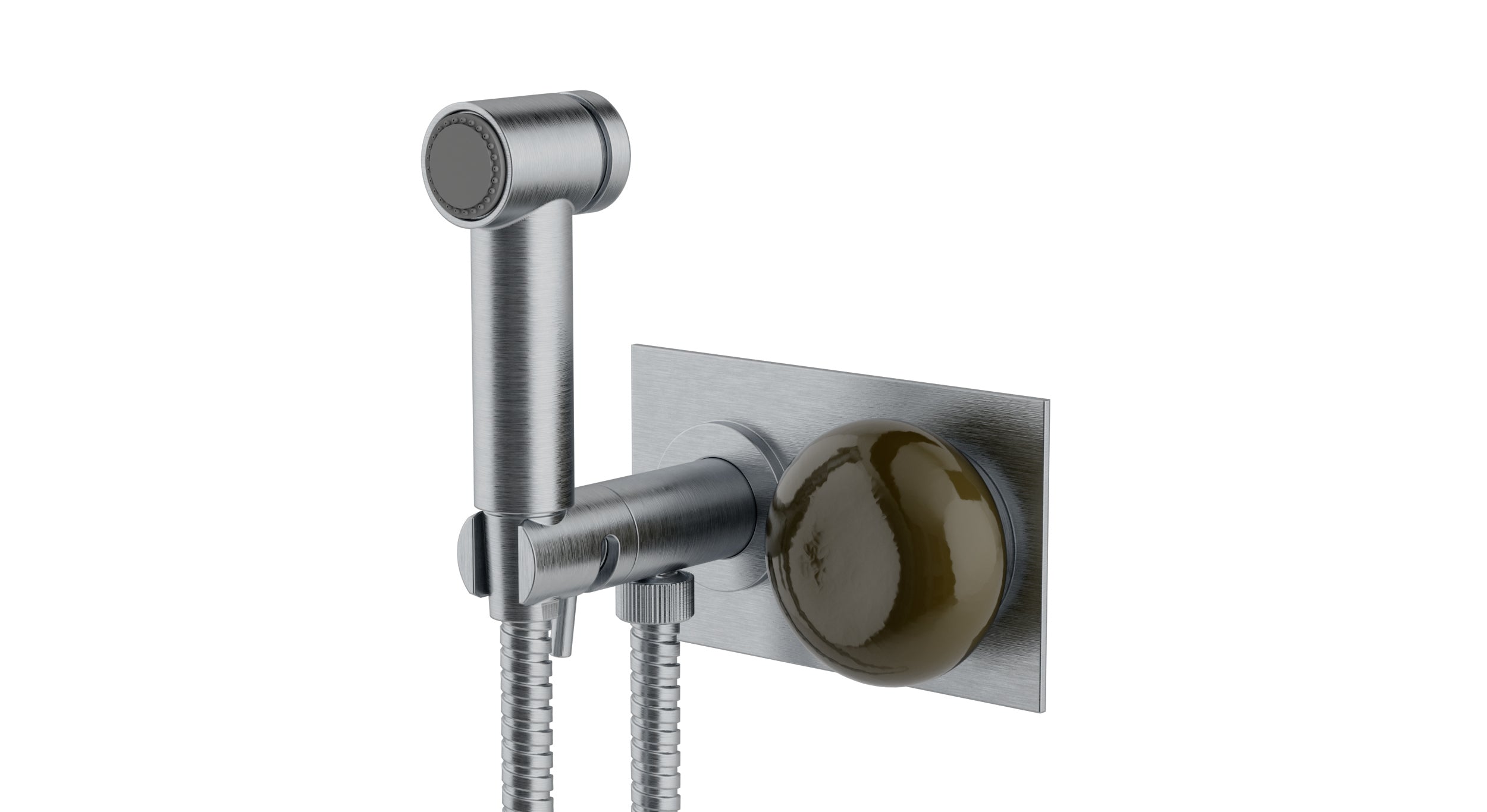 Foundry One Handle Wall Mount Bidet Trim with Pebble Ceramic Knob Handle in Satin Chrome