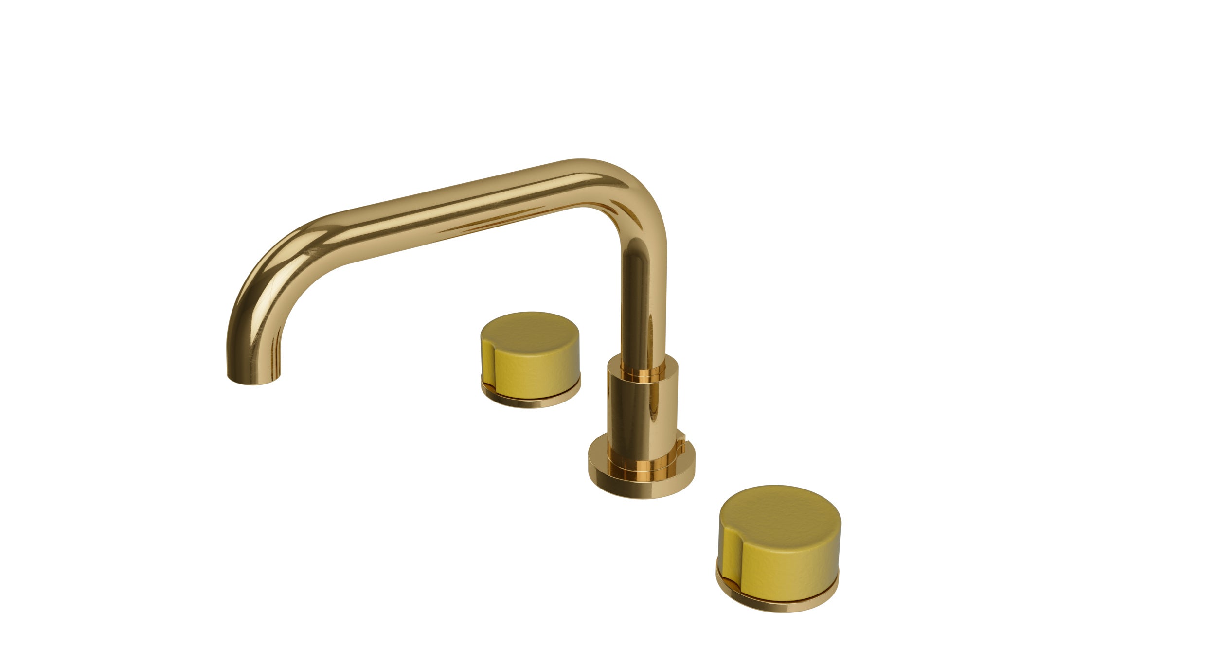 Foundry Two Handle Deck Mount Squaretop Bath Trim with Groove Ceramic Knob Handles in Uncoated Polished Brass