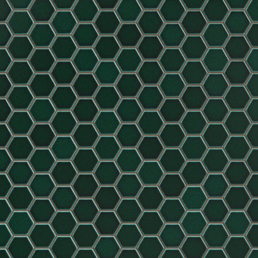 1" Hexagon Sheeted Original Ceramic Mosaic Tile in Evergreen Gloss