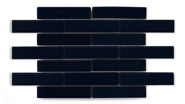1x4 Half Offset Sheeted Original Ceramic Mosaic Tile in Navy Blue Gloss