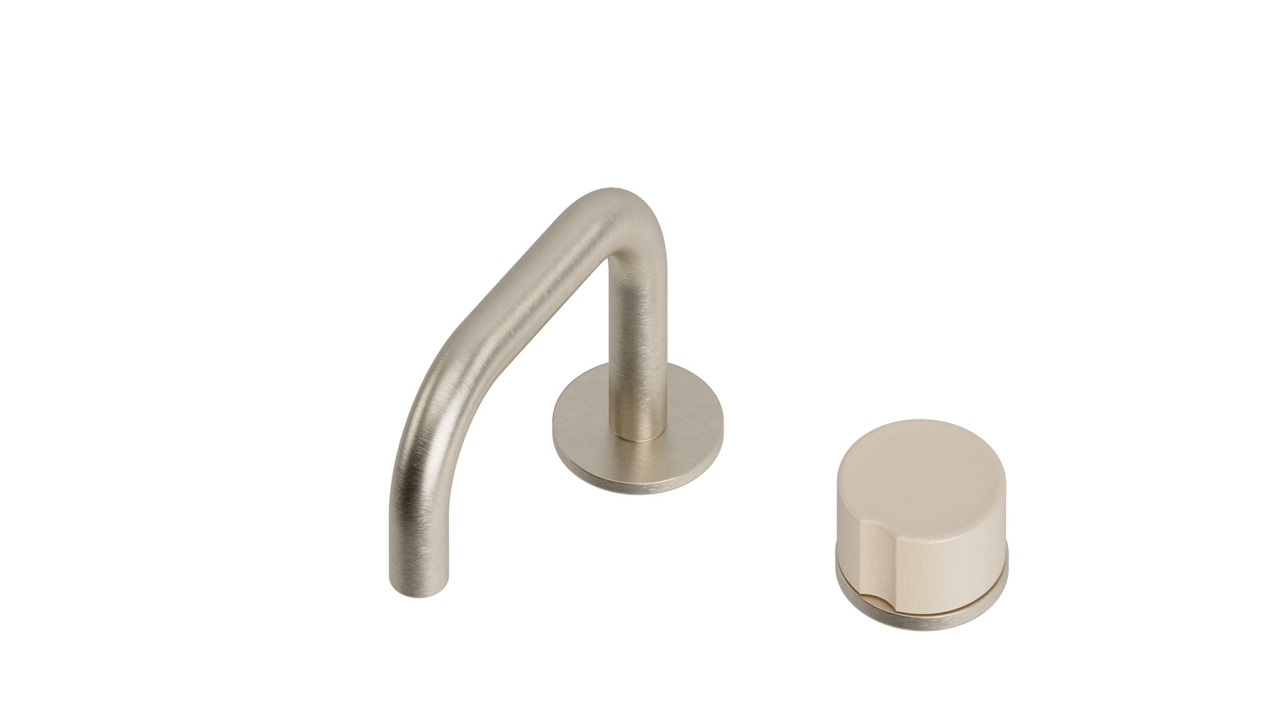 Foundry One Handle Deck Mount Squaretop Lavatory Faucet with Groove Ceramic Knob Handle in Satin Nickel