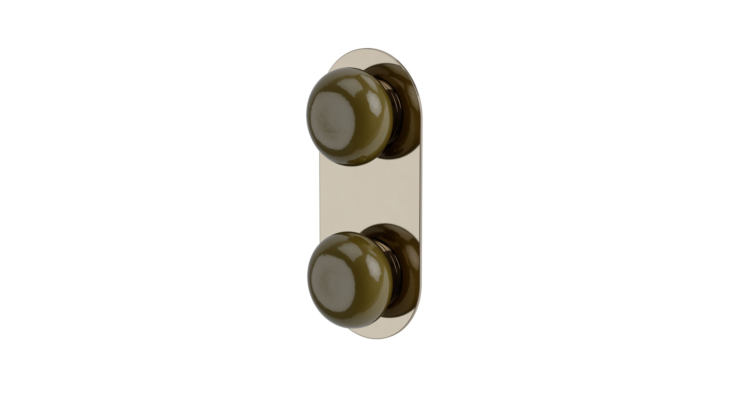 Foundry Two Handle Wall Mount Shower Trim with Pebble Ceramic Knob Handles in Polished Nickel