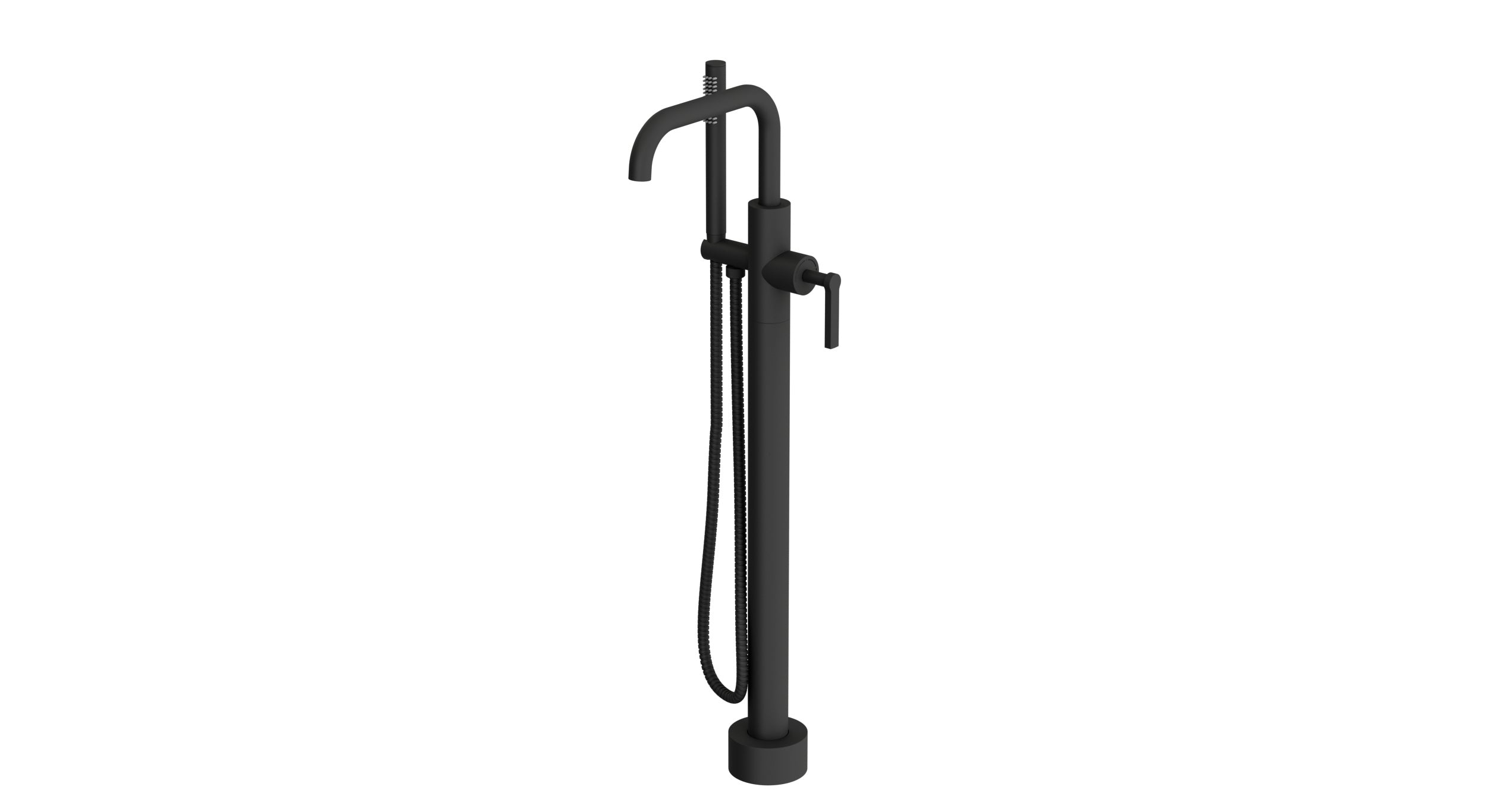 Flatiron One Handle Floor Mount Squaretop Bath Trim with Hand Shower and Linear Lever Handle in Matte Black