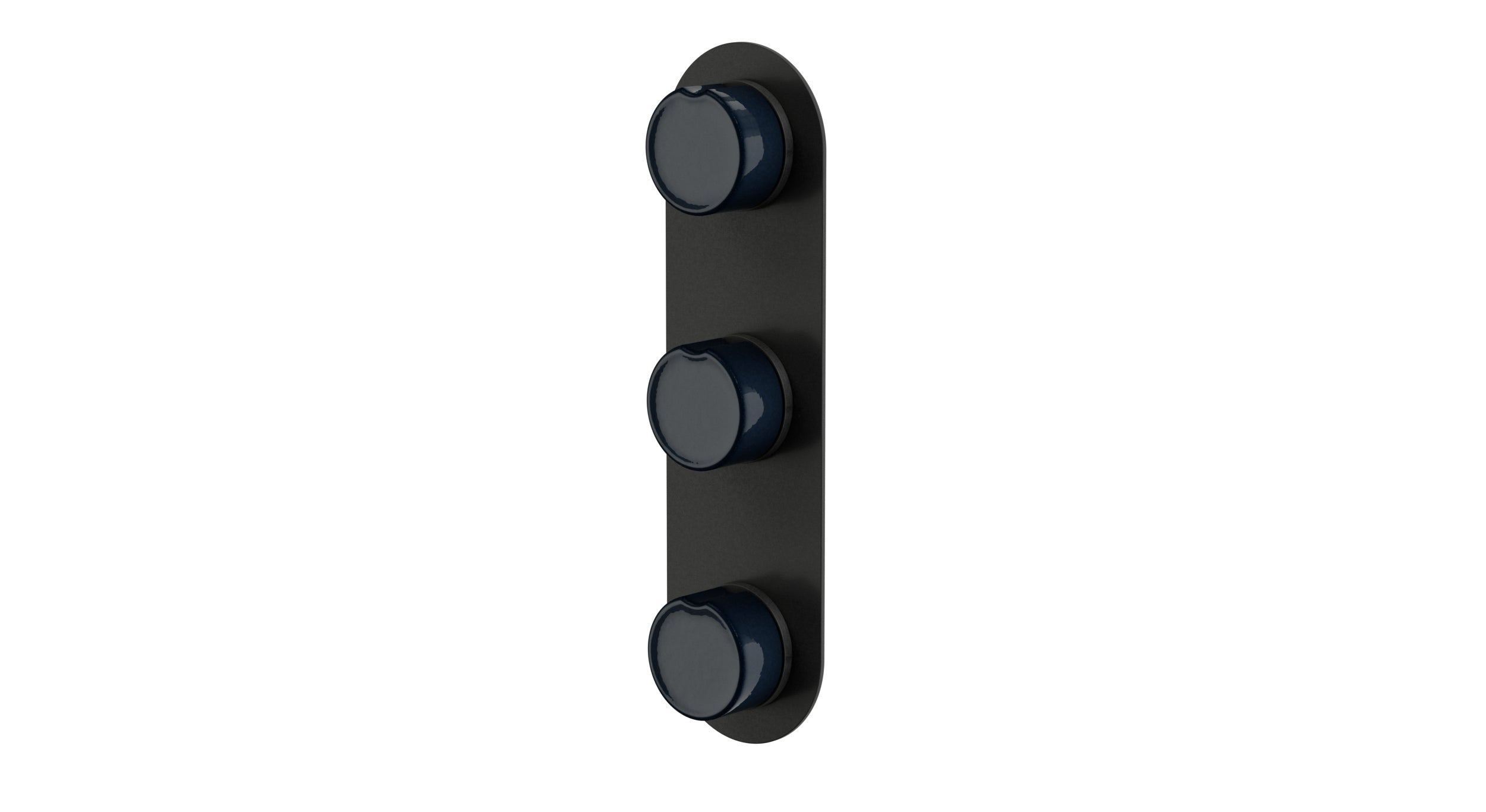Foundry Three Handle Wall Mount Shower Trim with Groove Ceramic Knob Handles in Blackened Nickel