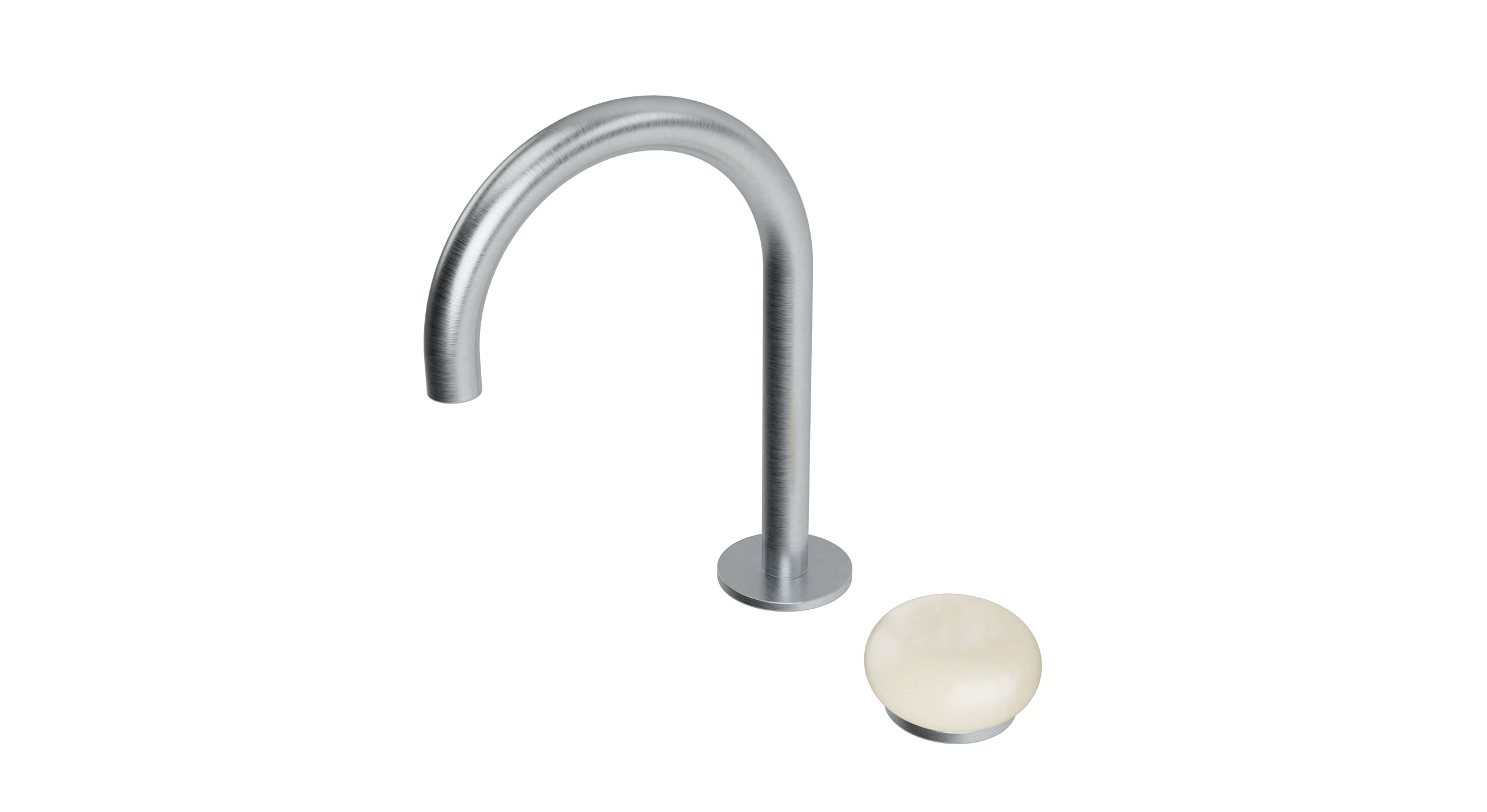 Foundry One Handle Deck Mount Gooseneck Lavatory Faucet with Pebble Ceramic Knob Handle in Satin Chrome
