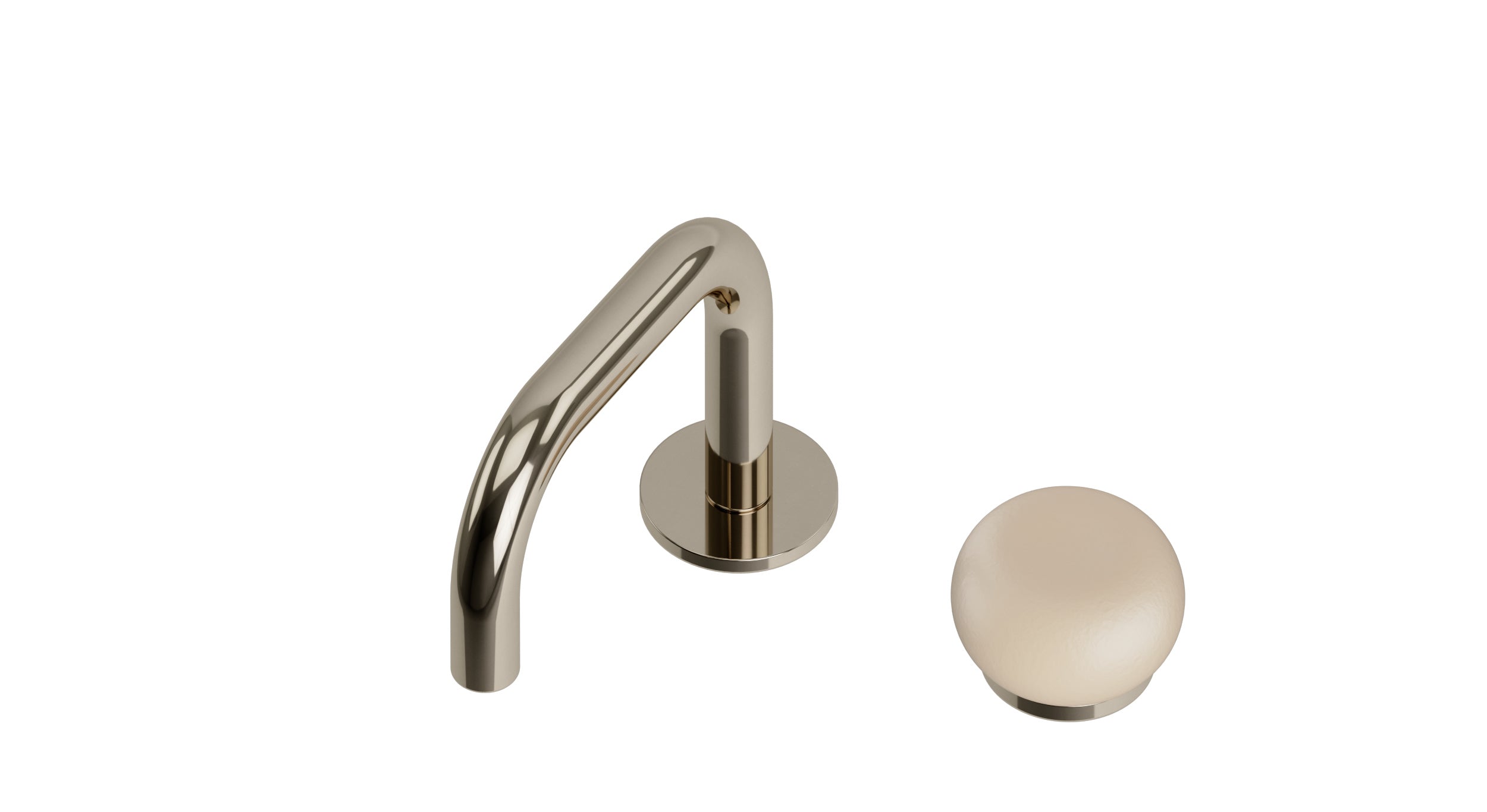 Foundry One Handle Deck Mount Squaretop Lavatory Faucet with Pebble Ceramic Knob Handle in Polished Nickel