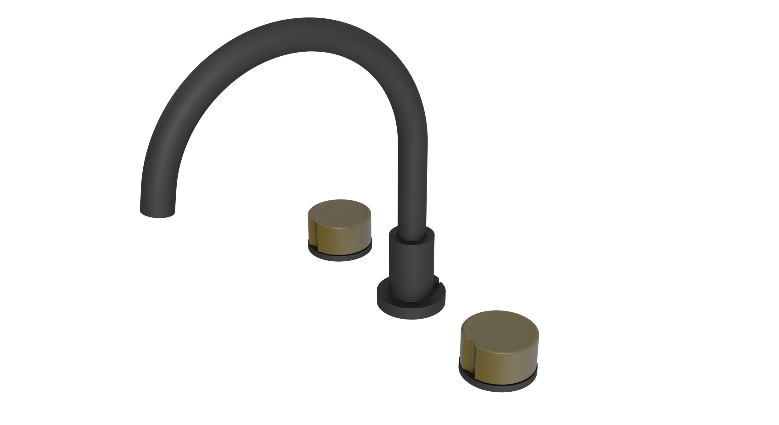Foundry Two Handle Deck Mount Gooseneck Bath Trim with Groove Ceramic Knob Handles in Matte Black