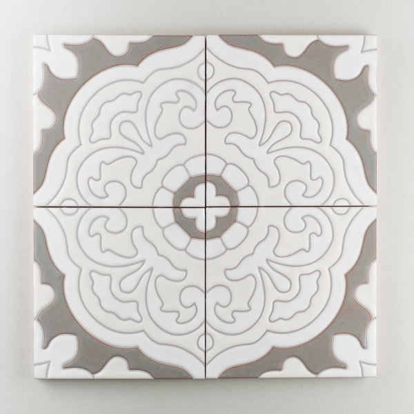 8x8 Handpainted Tile Tarragona in Neutral Motif