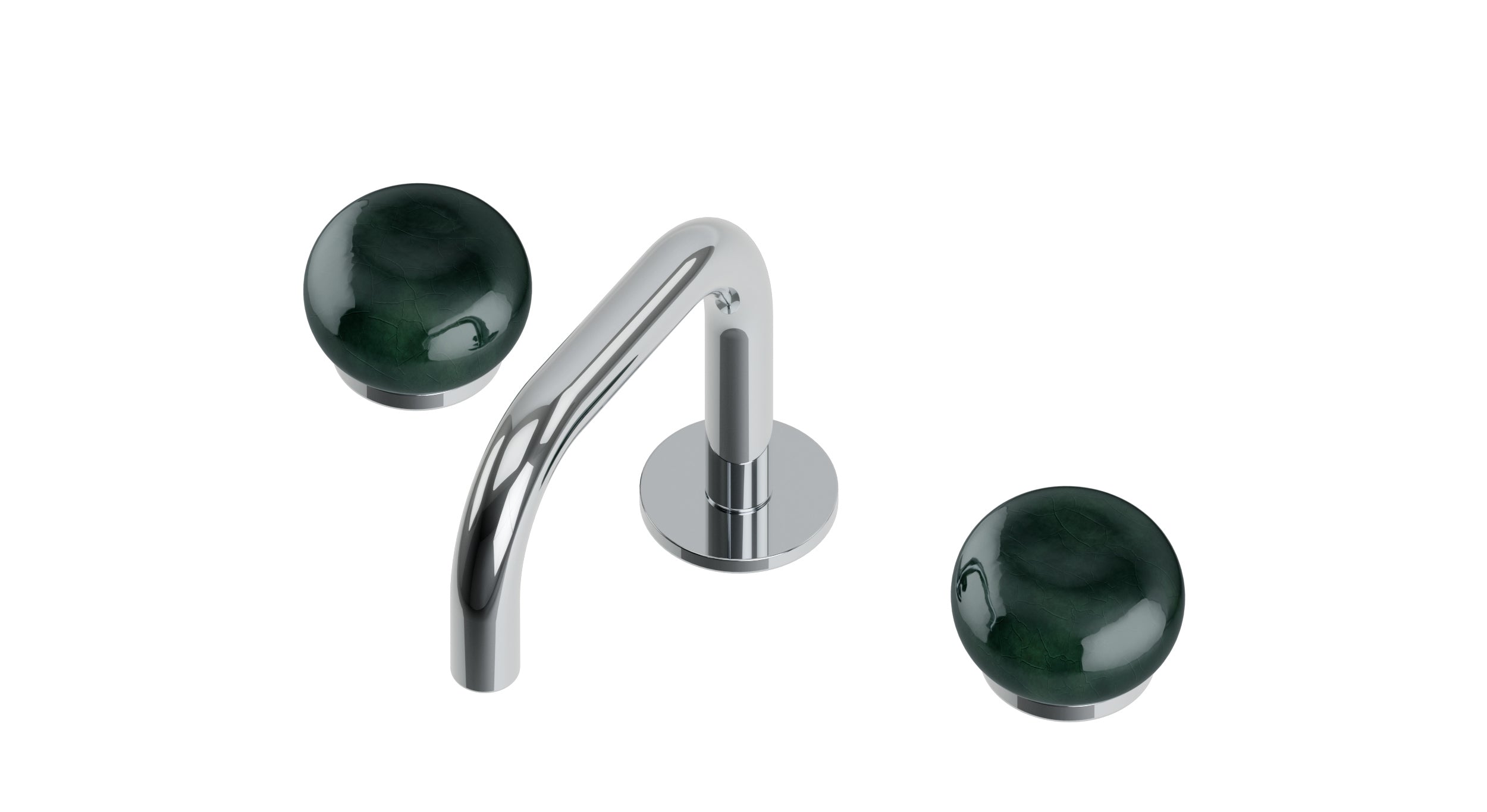 Foundry Two Handle Deck Mount Squaretop Lavatory Faucet with Pebble Ceramic Knob Handles in Polished Chrome