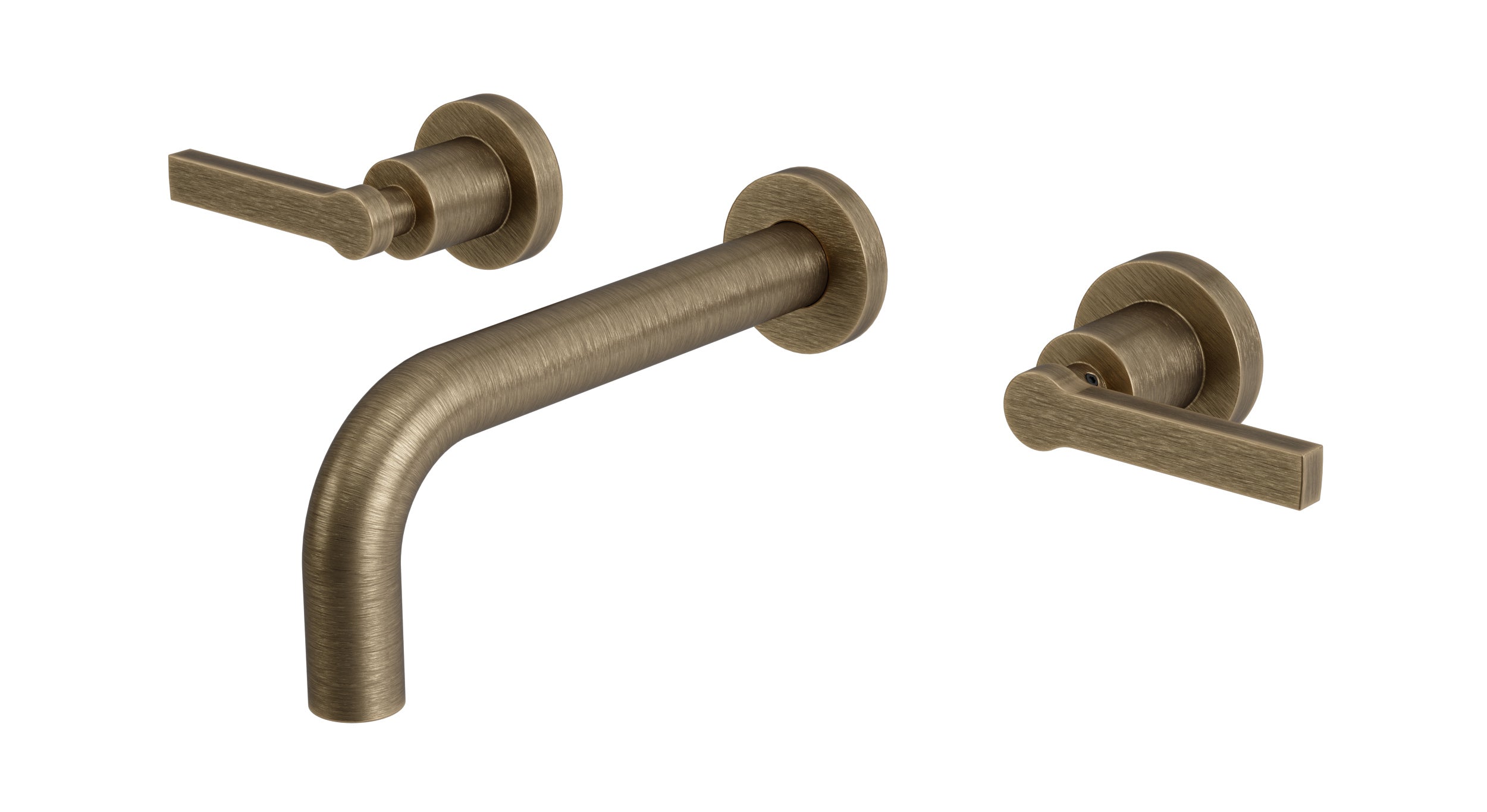 Flatiron Two Handle Wall Mount 7.5" Lavatory Faucet with Linear Lever Handles in Antique Brass